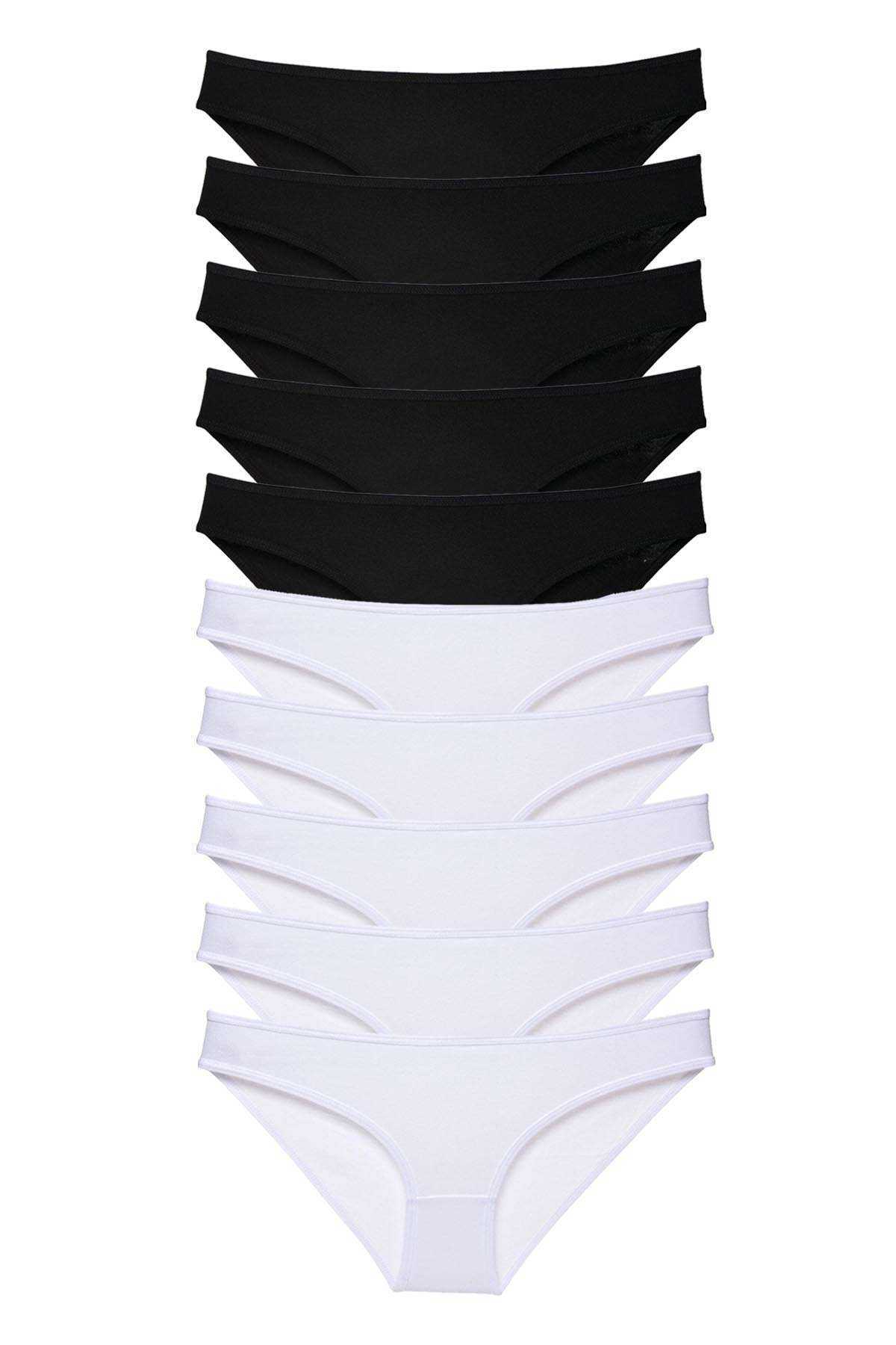 10 Adet Eko Set Likralı Kadın Slip Külot Siyah Beyaz görsel 1