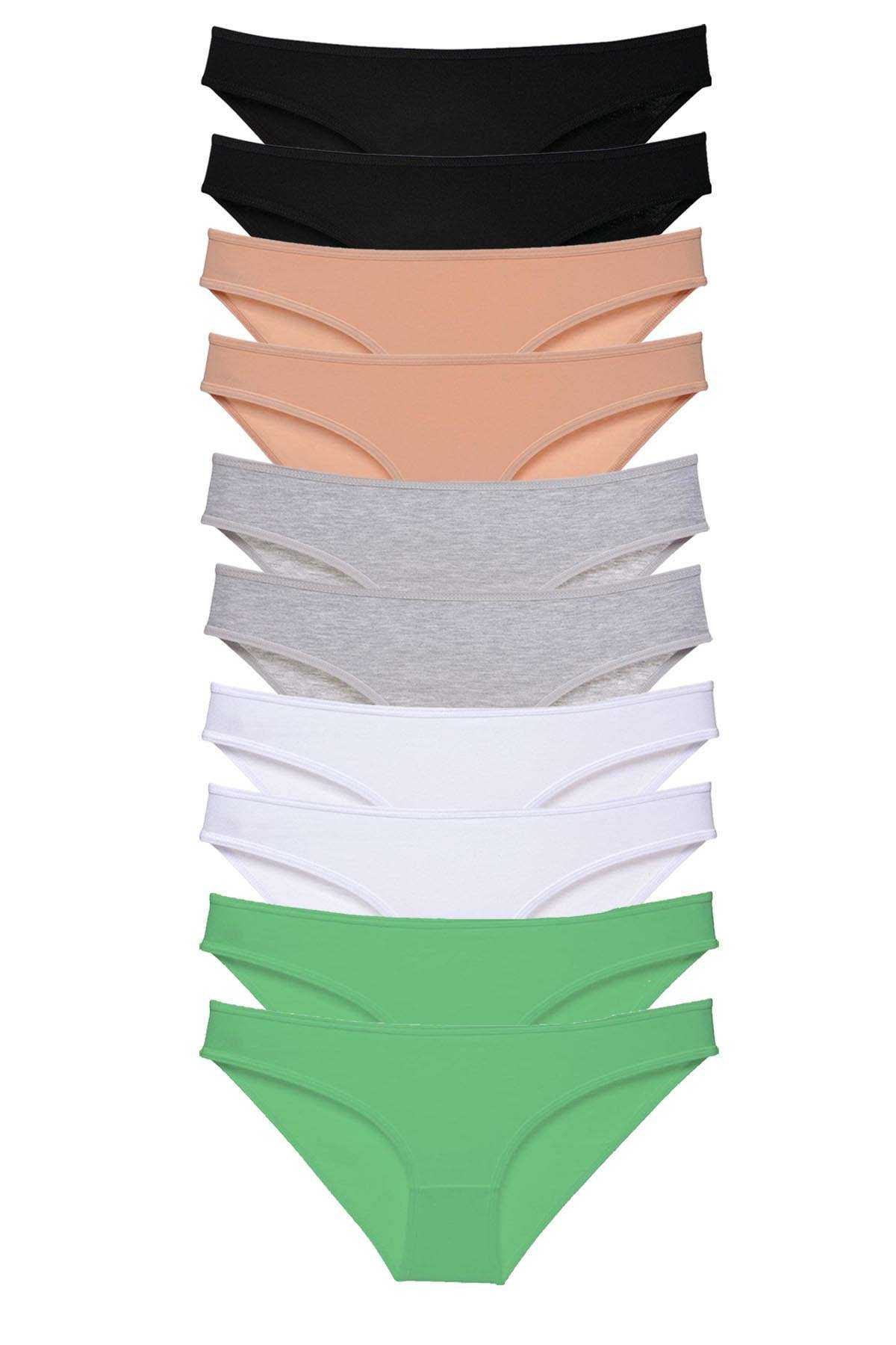 10 Adet Süper Eko Set Likralı Kadın Slip Külot Siyah Ten Gri Beyaz Yeşil görsel 1