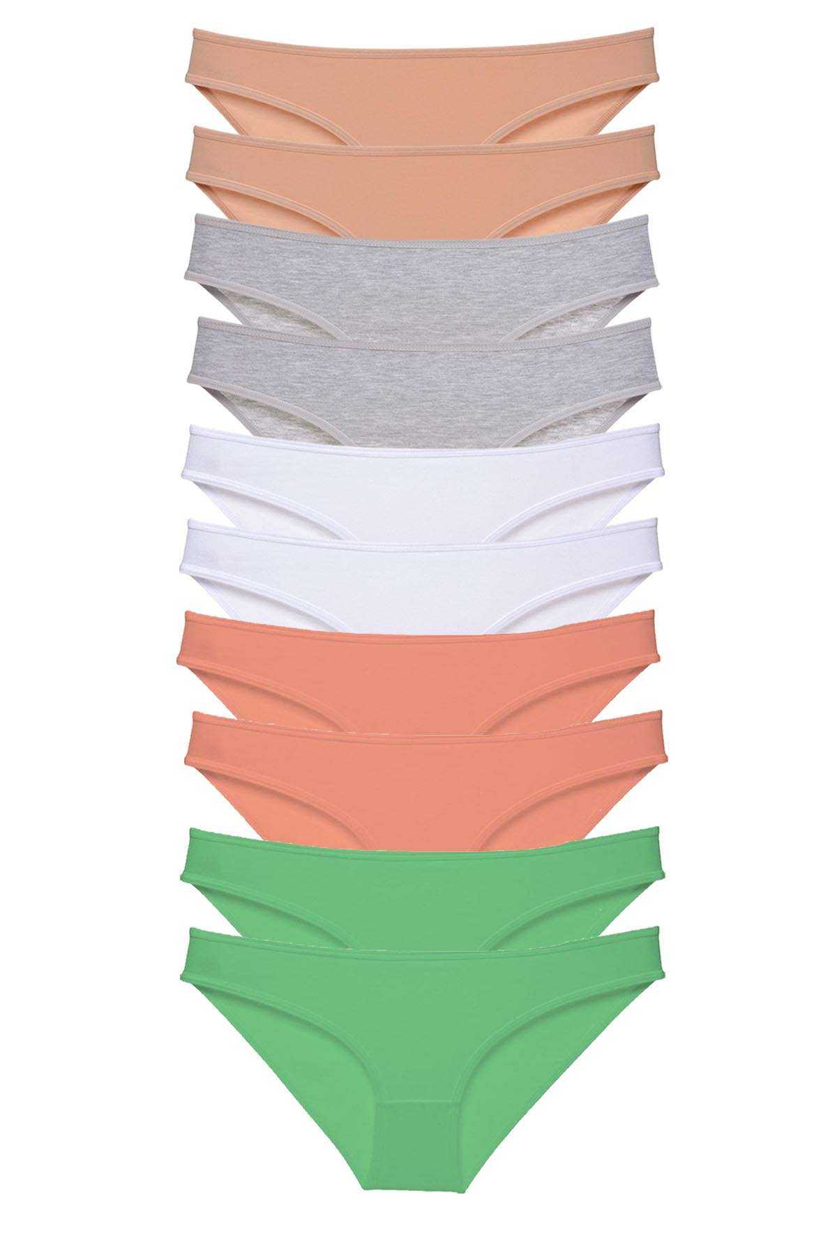 10 Adet Süper Eko Set Likralı Kadın Slip Külot Ten Gri Beyaz Pudra Yeşil görsel 1