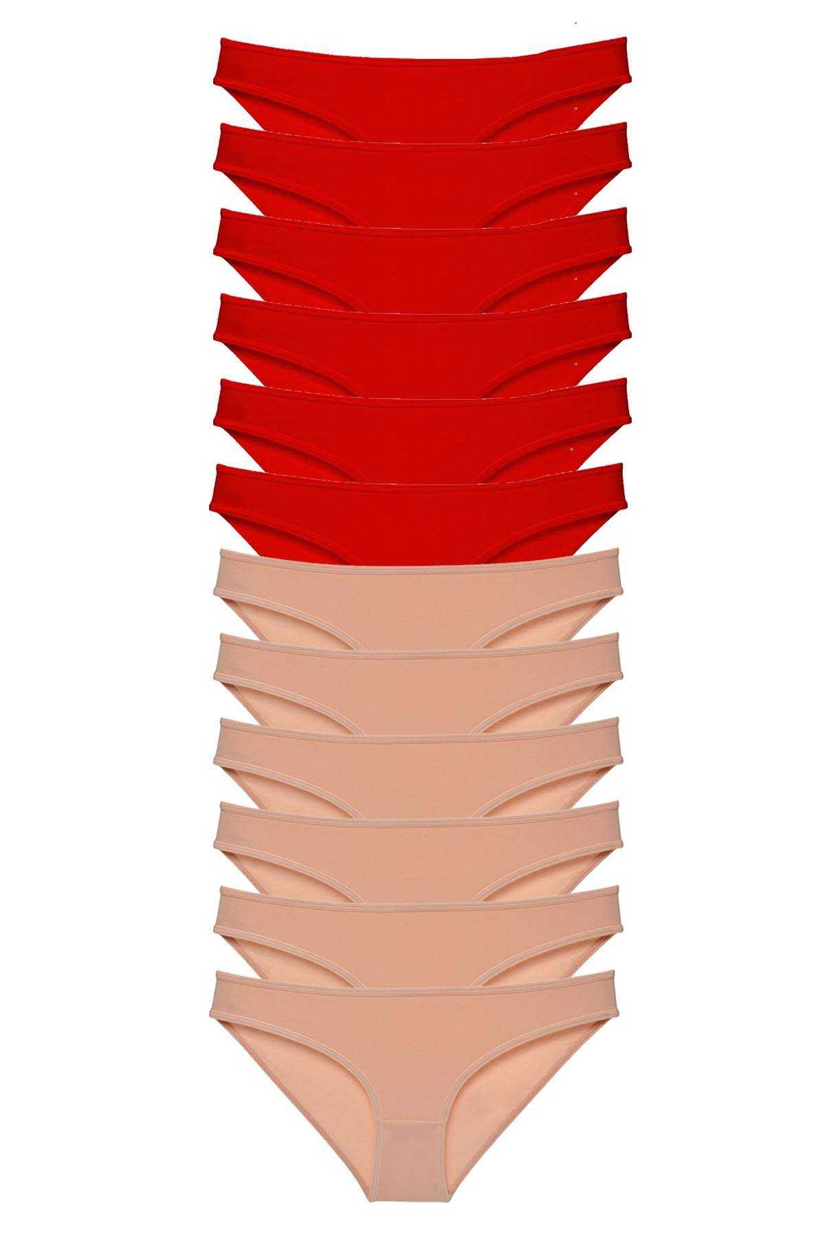 12 Adet Eko Set Likralı Kadın Slip Külot Kırmızı Ten görsel 1