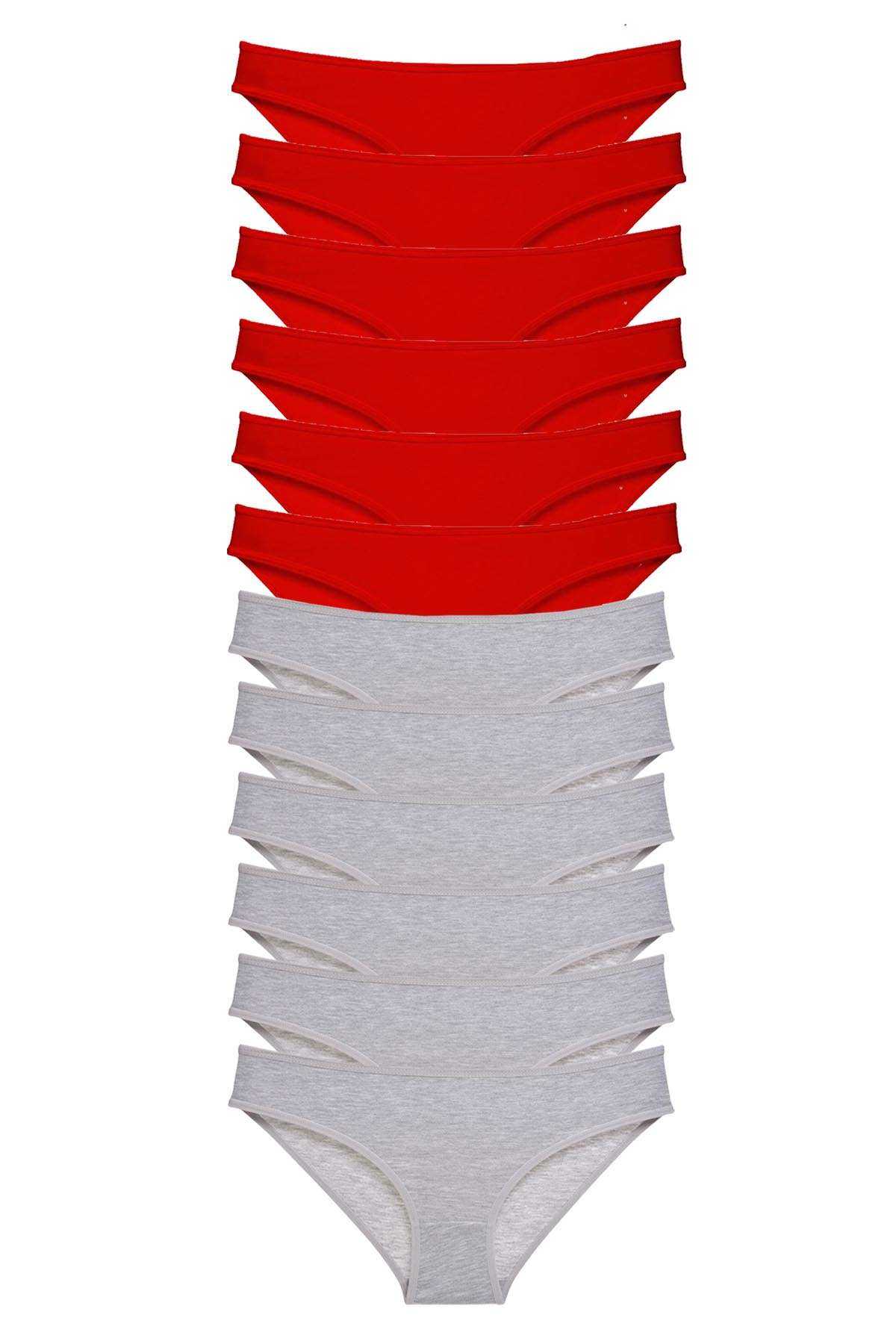 12 Adet Eko Set Likralı Kadın Slip Külot Kırmızı Gri görsel 1