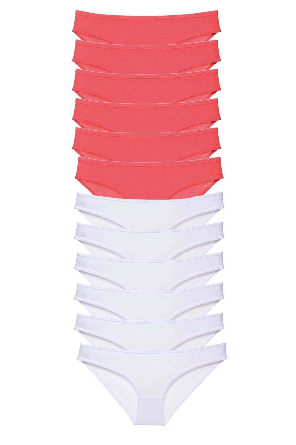 12 Adet Eko Set Likralı Kadın Slip Külot Fuşya Beyaz görsel 1