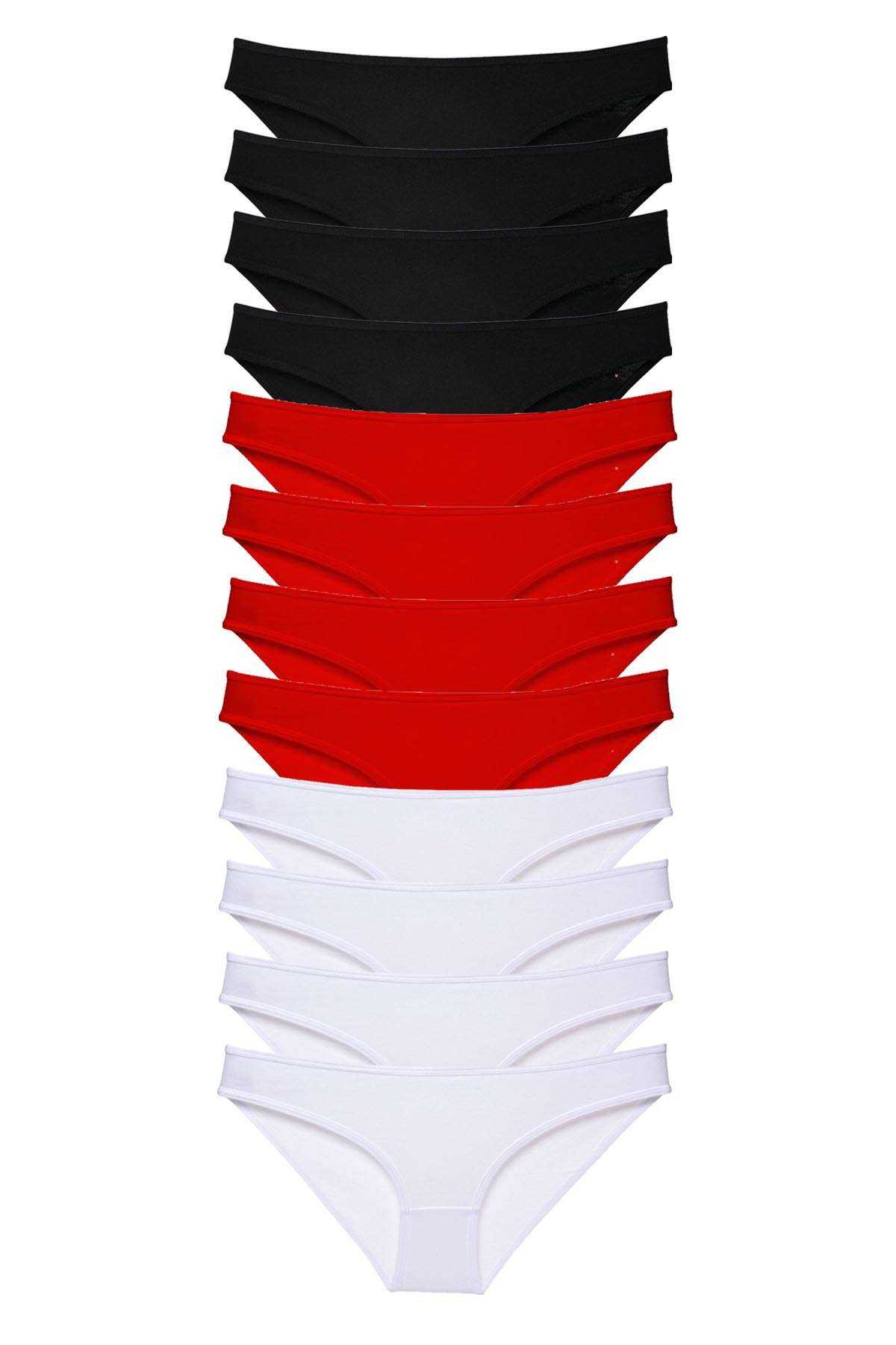 12 Adet Süper Eko Set Likralı Kadın Slip Külot Siyah Kırmızı Beyaz görsel 1
