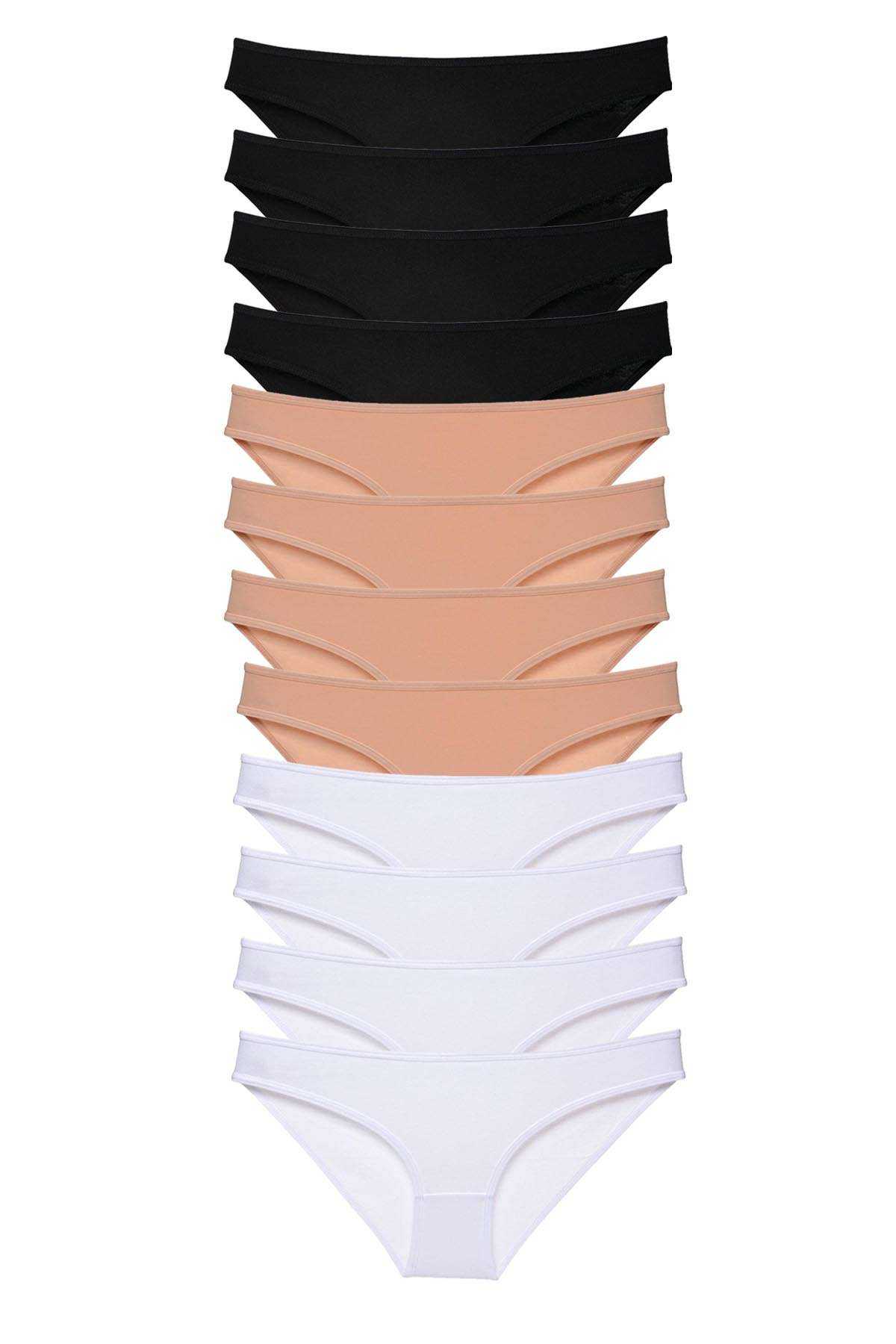 12 Adet Süper Eko Set Likralı Kadın Slip Külot Siyah Ten Beyaz görsel 1