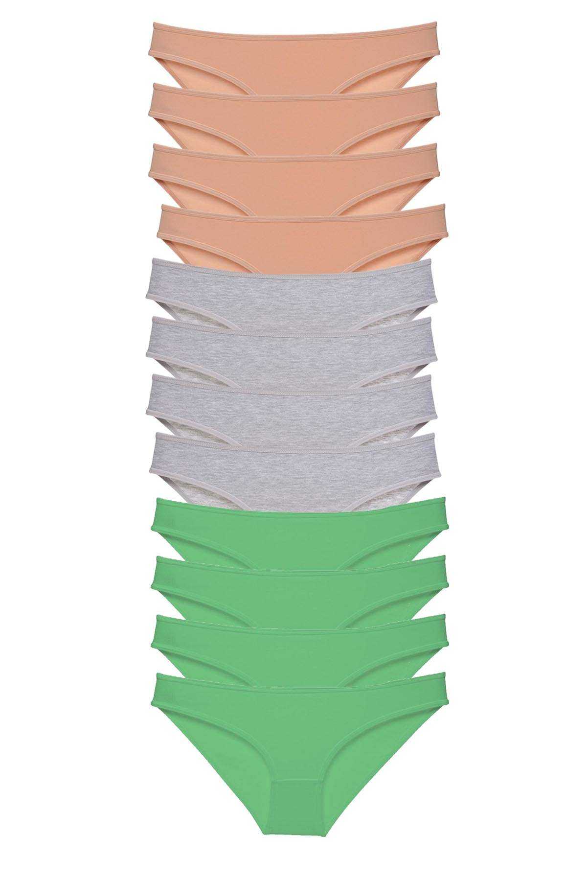 12 Adet Süper Eko Set Likralı Kadın Slip Külot Ten Gri Yeşil görsel 1