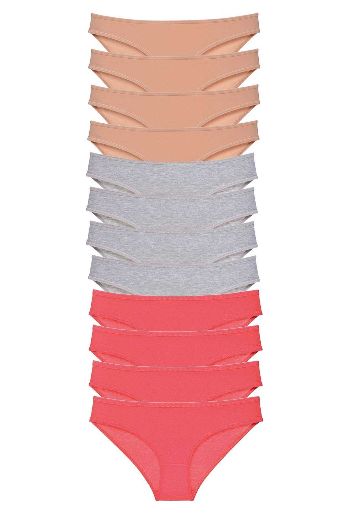 12 Adet Süper Eko Set Likralı Kadın Slip Külot Ten Gri Fuşya görsel 1