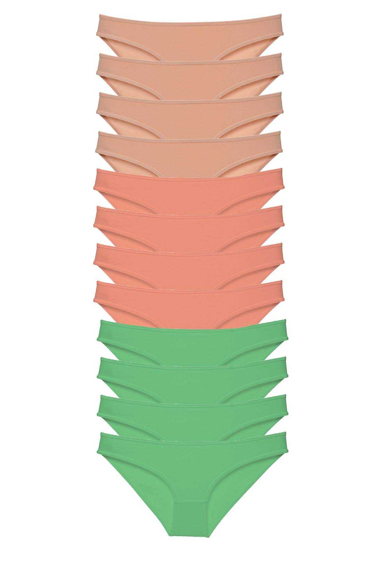 12 Adet Süper Eko Set Likralı Kadın Slip Külot Ten Pudra Yeşil görsel 1