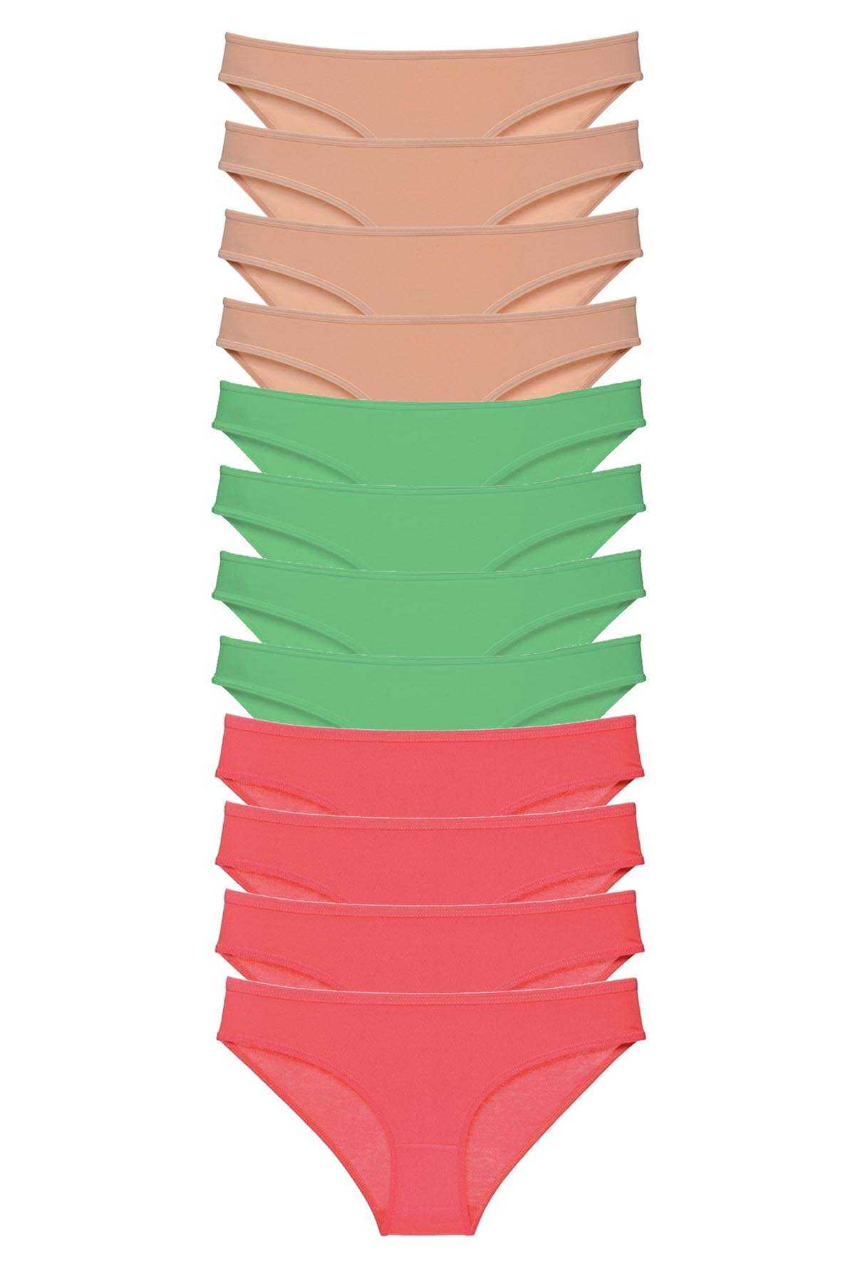 12 Adet Süper Eko Set Likralı Kadın Slip Külot Ten Yeşil Fuşya görsel 1