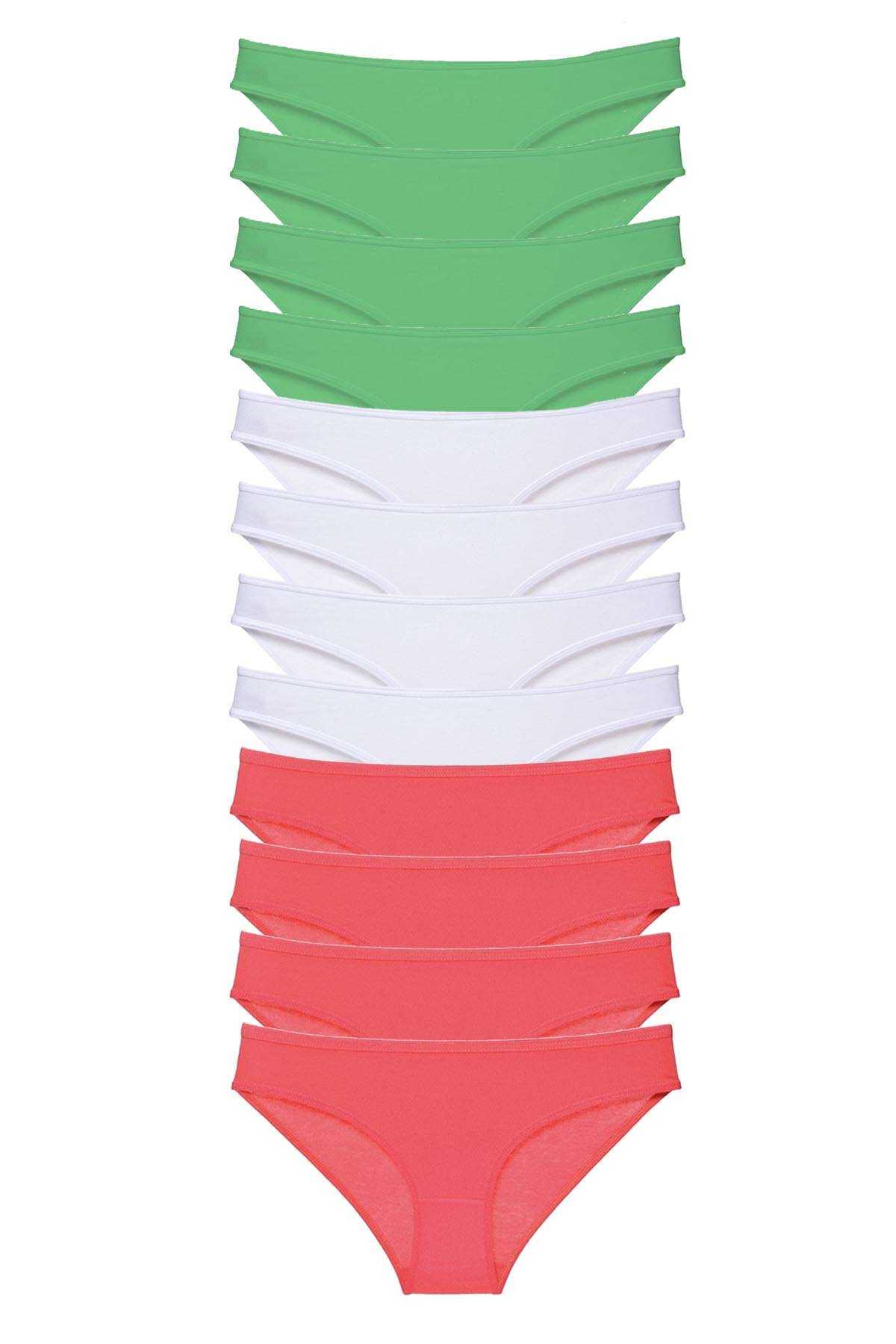 12 Adet Süper Eko Set Likralı Kadın Slip Külot Yeşil Beyaz Fuşya görsel 1