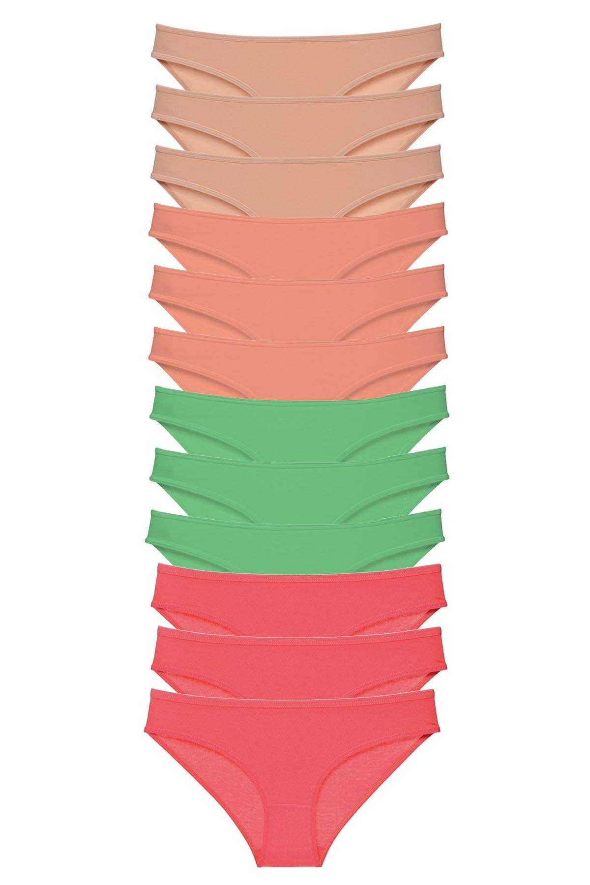 12 Adet Süper Eko Set Likralı Kadın Slip Külot Ten Pudra Yeşil Fuşya görsel 1