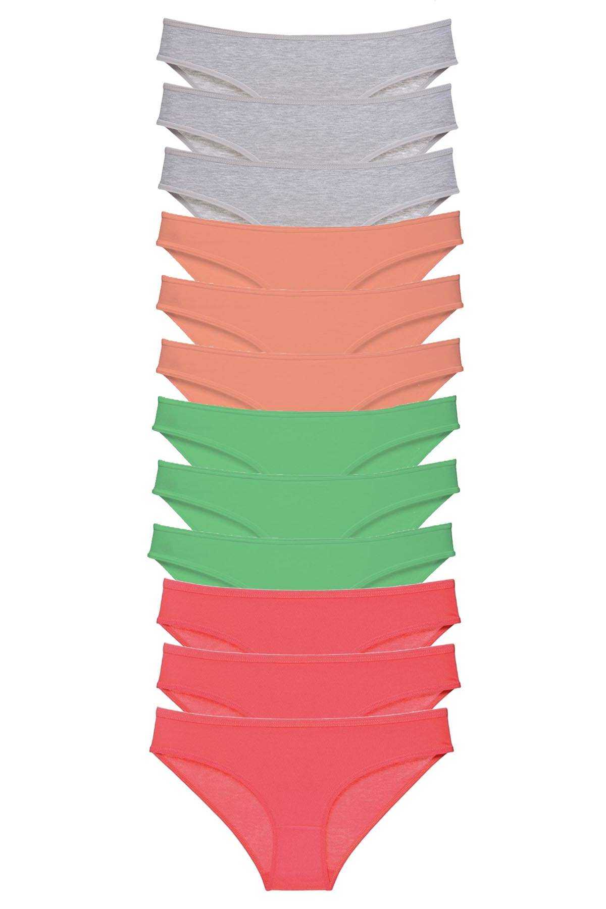 12 Adet Süper Eko Set Likralı Kadın Slip Külot Gri Pudra Yeşil Fuşya görsel 1
