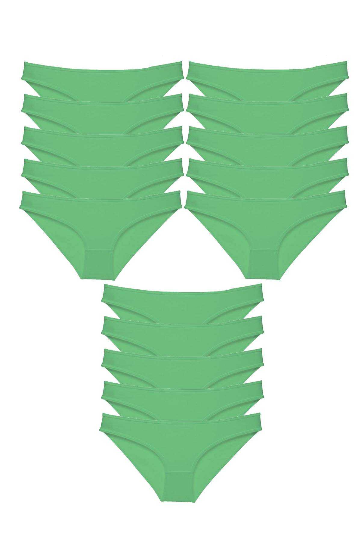 15 Adet Süper Eko Set Likralı Kadın Slip Külot Yeşil görsel 1