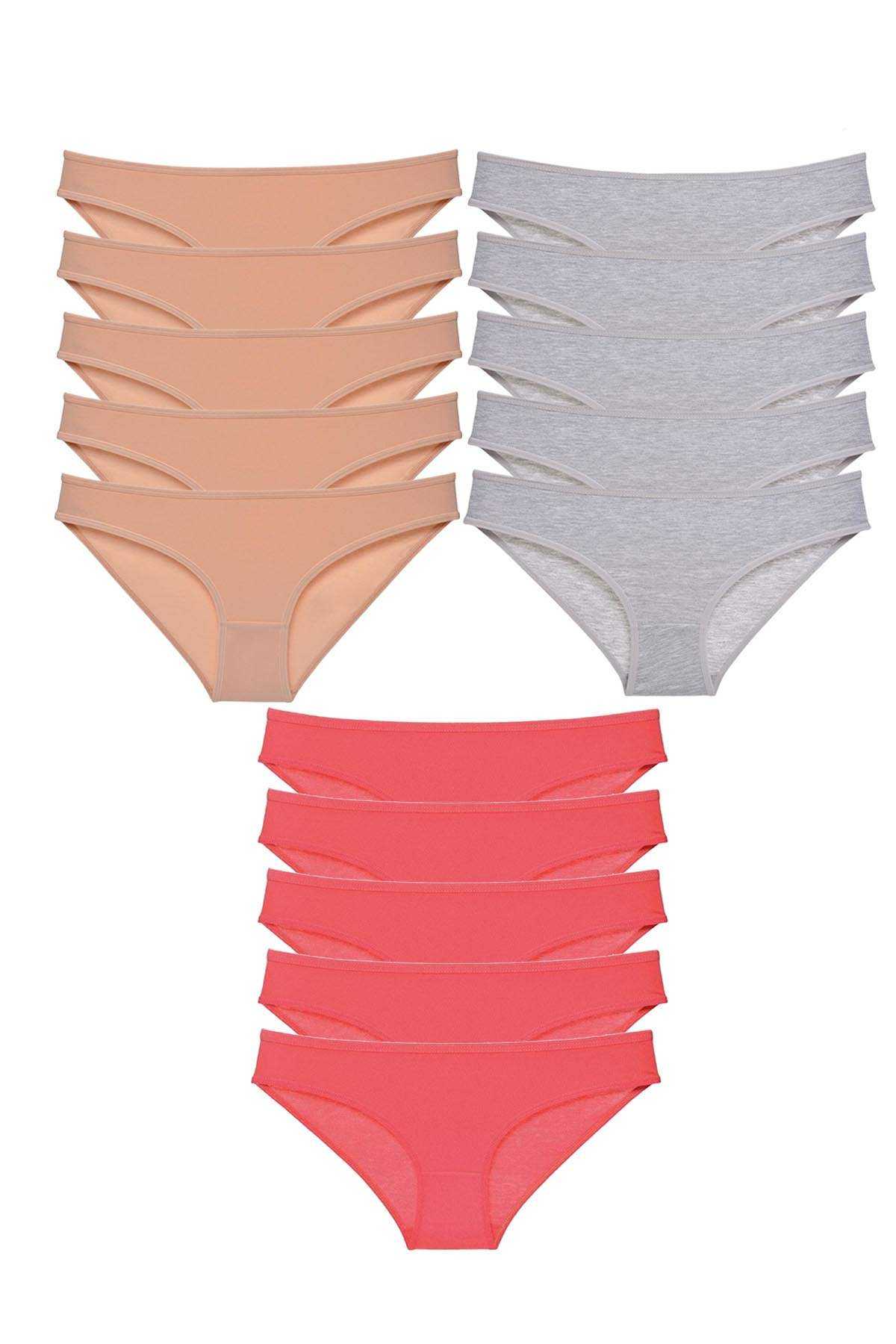 15 Adet Süper Eko Set Likralı Kadın Slip Külot Ten Gri Fuşya görsel 1