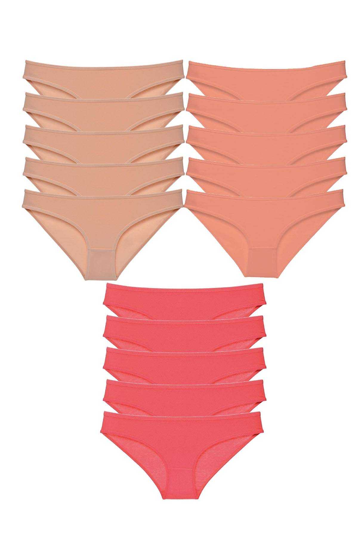 15 Adet Süper Eko Set Likralı Kadın Slip Külot Ten Pudra Fuşya görsel 1