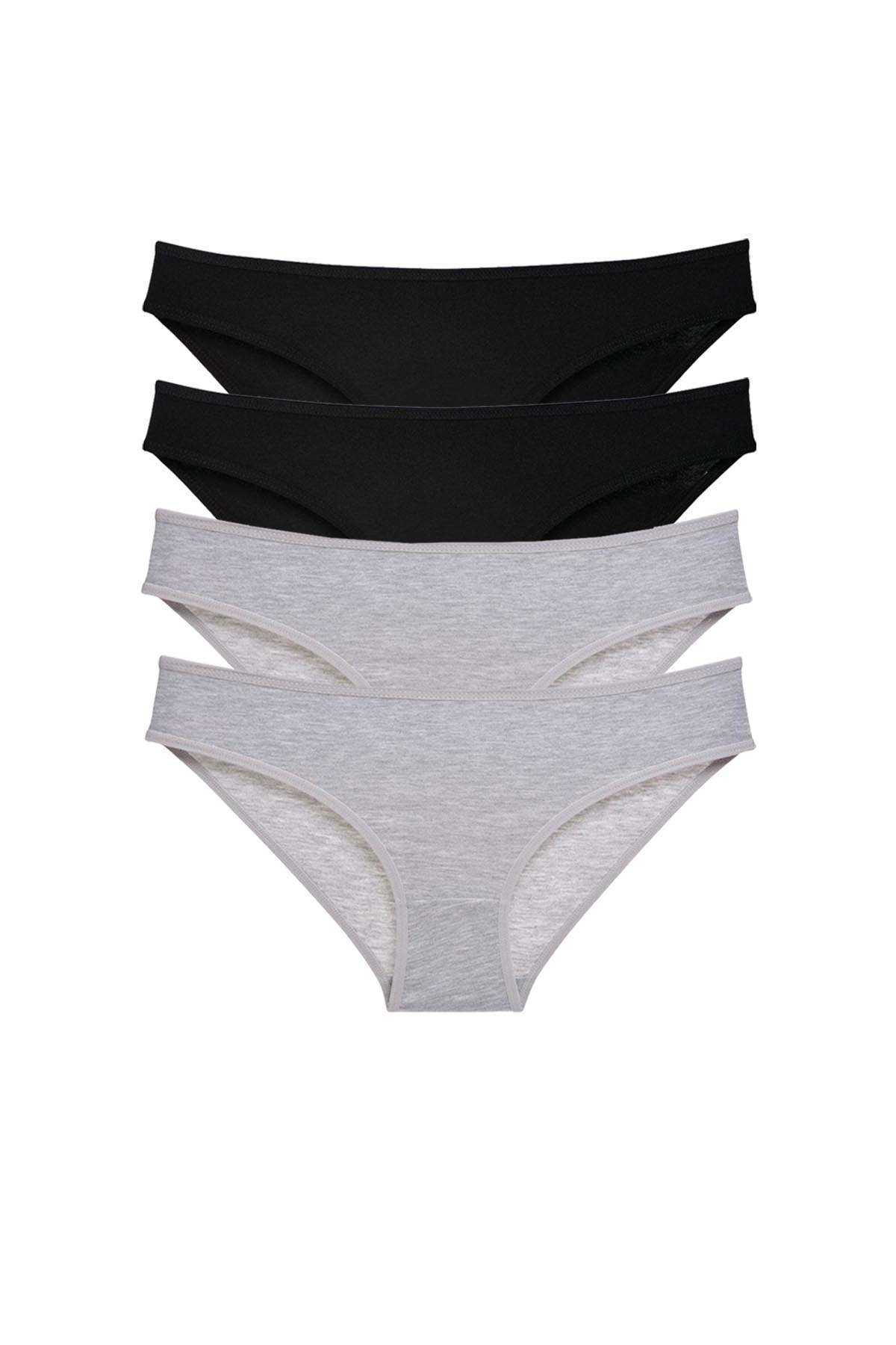 4 Adet Süper Eko Set Likralı Kadın Slip Külot Siyah Gri görsel 1