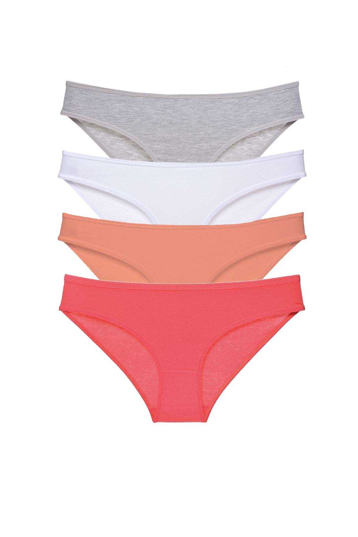 4 Adet Süper Eko Set Likralı Kadın Slip Külot Gri Beyaz Pudra Fuşya görsel 1