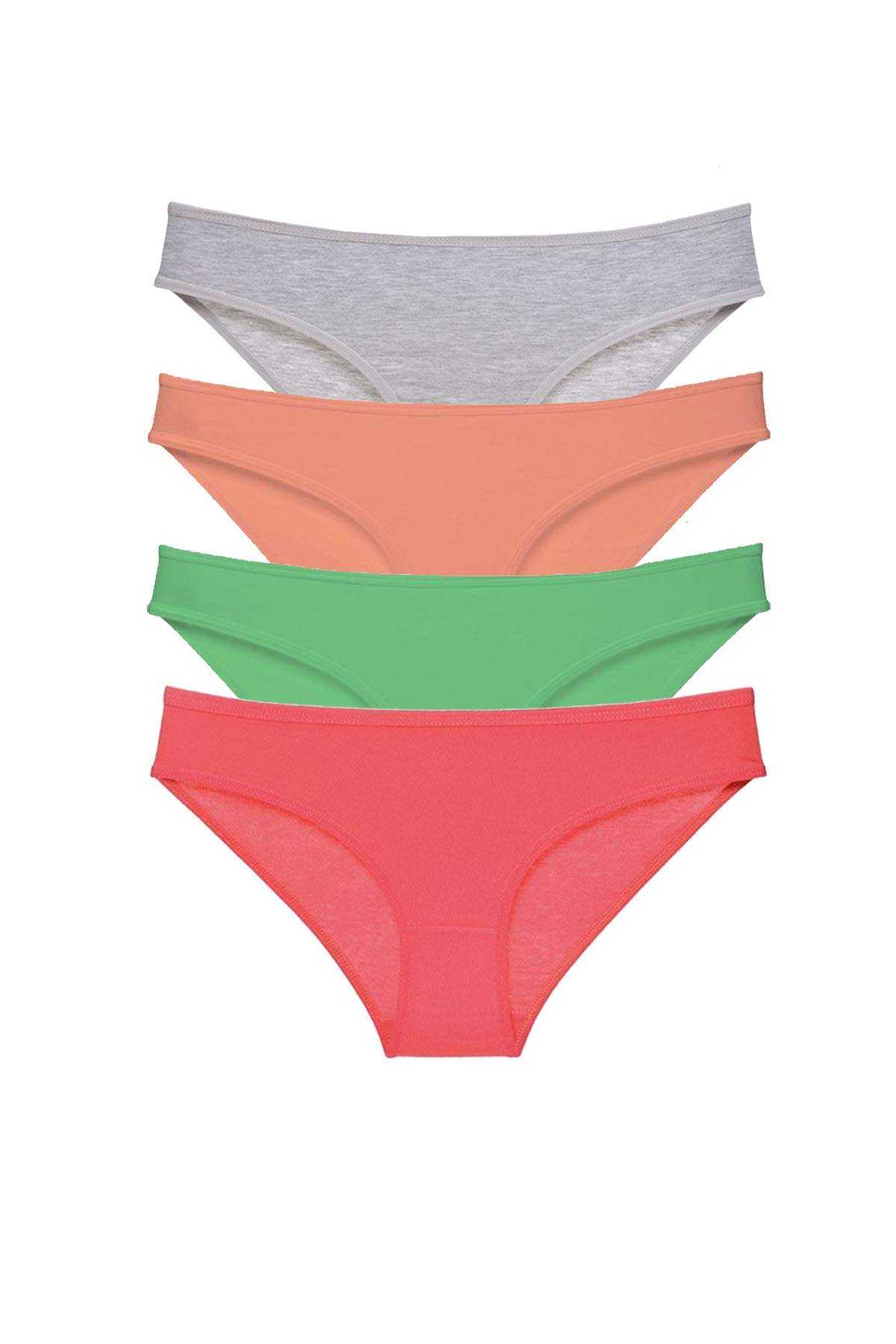4 Adet Süper Eko Set Likralı Kadın Slip Külot Gri Pudra Yeşil Fuşya görsel 1