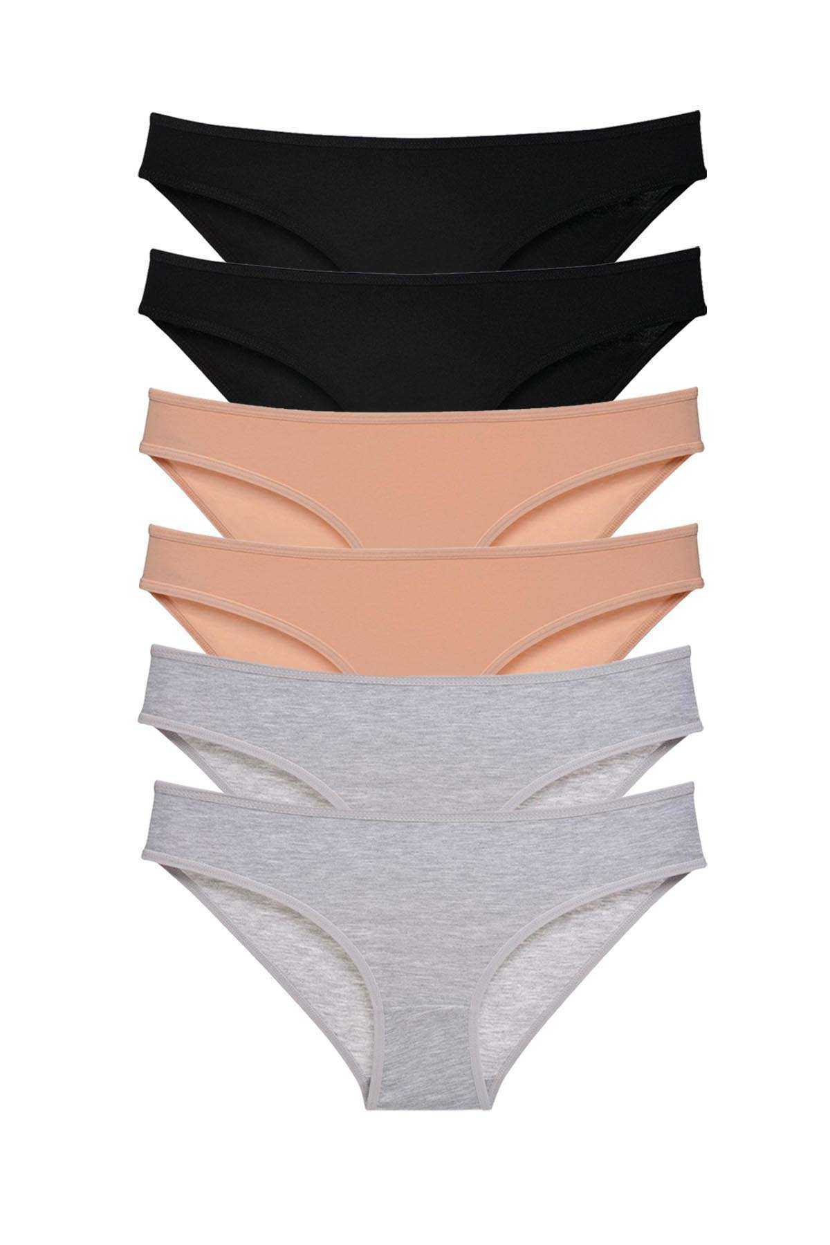 6 Adet Süper Eko Set Likralı Kadın Slip Külot Siyah Ten Gri görsel 1