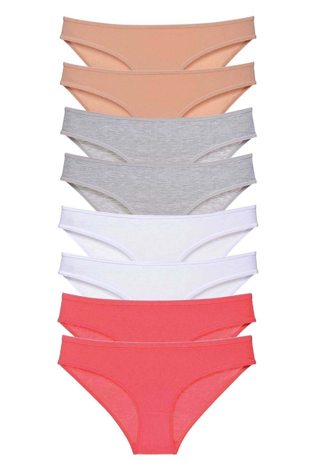 8 Adet Süper Eko Set Likralı Kadın Slip Külot Ten Gri Beyaz Fuşya görsel 1