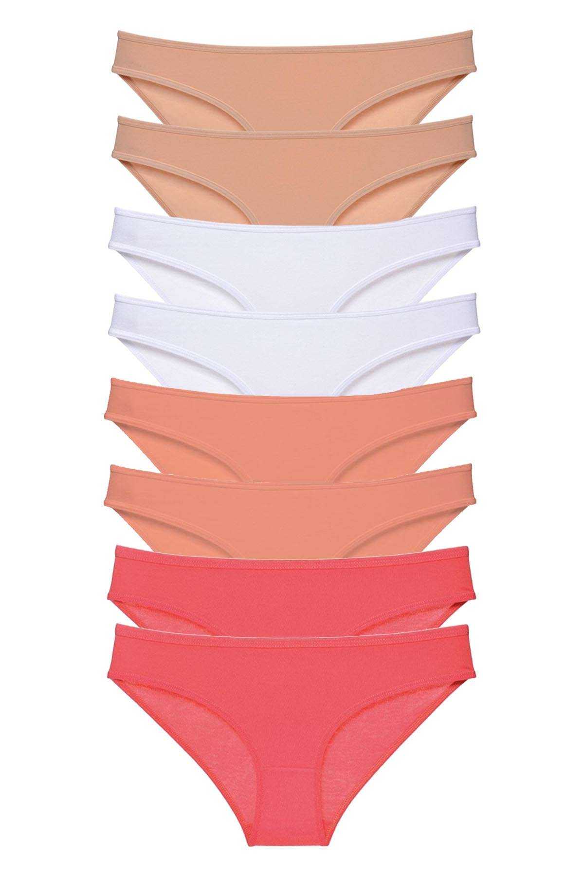 8 Adet Süper Eko Set Likralı Kadın Slip Külot Ten Beyaz Pudra Fuşya görsel 1