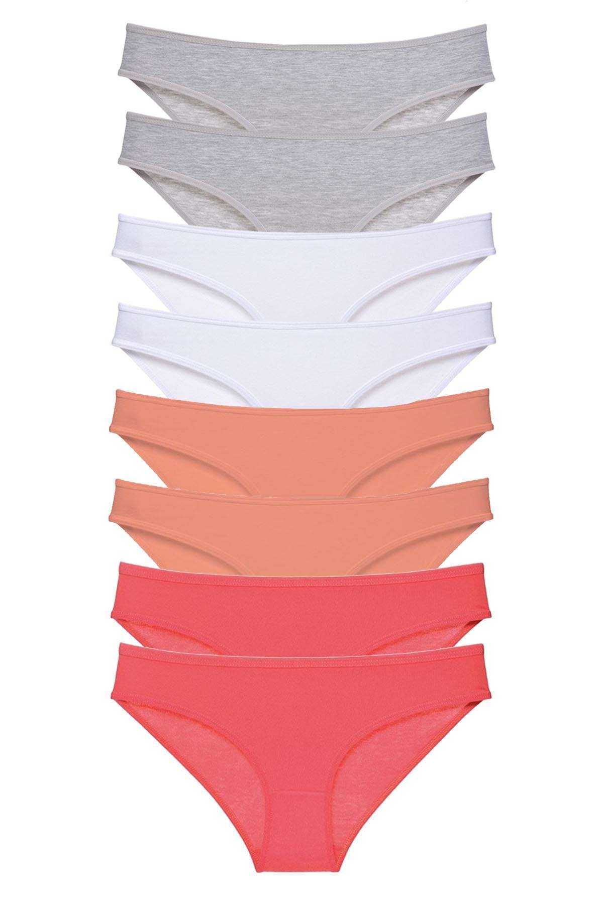 8 Adet Süper Eko Set Likralı Kadın Slip Külot Gri Beyaz Pudra Fuşya görsel 1