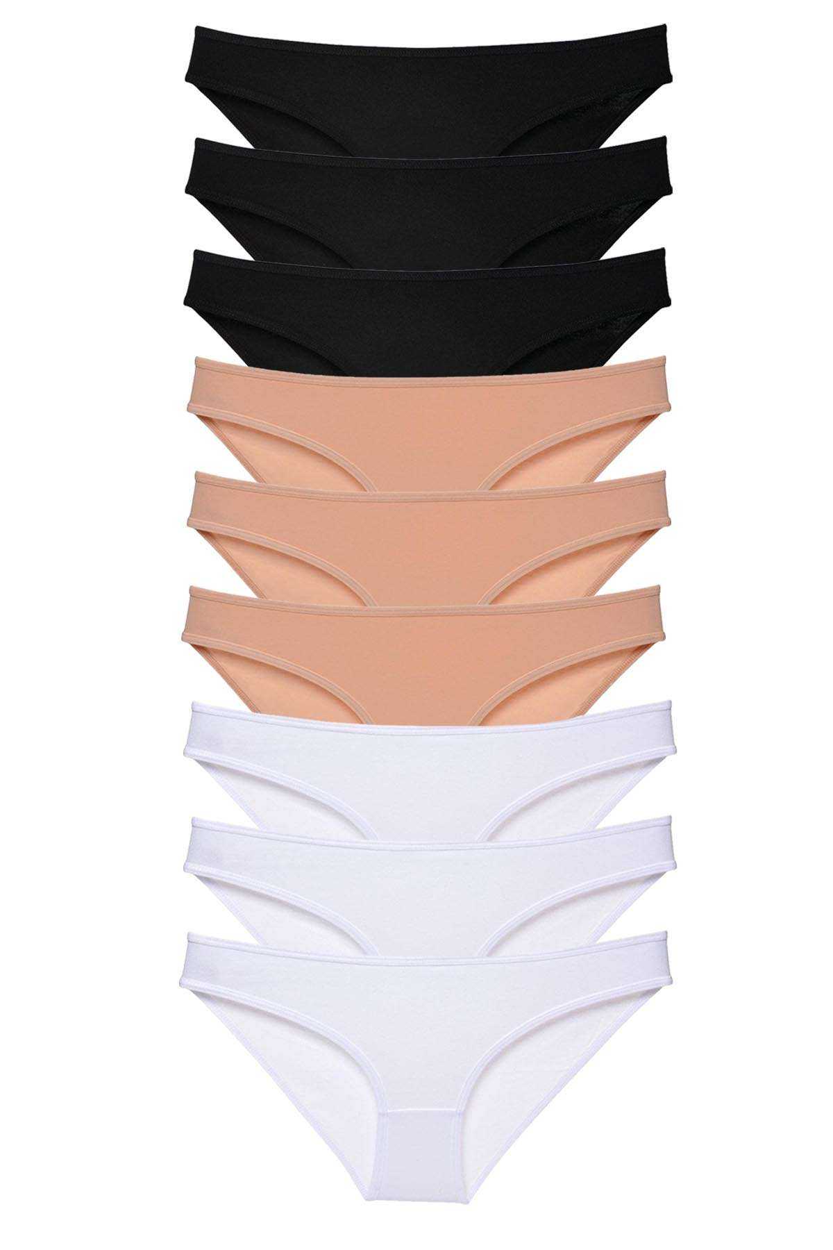 9 Adet Süper Eko Set Likralı Kadın Slip Külot Siyah Ten Beyaz görsel 1