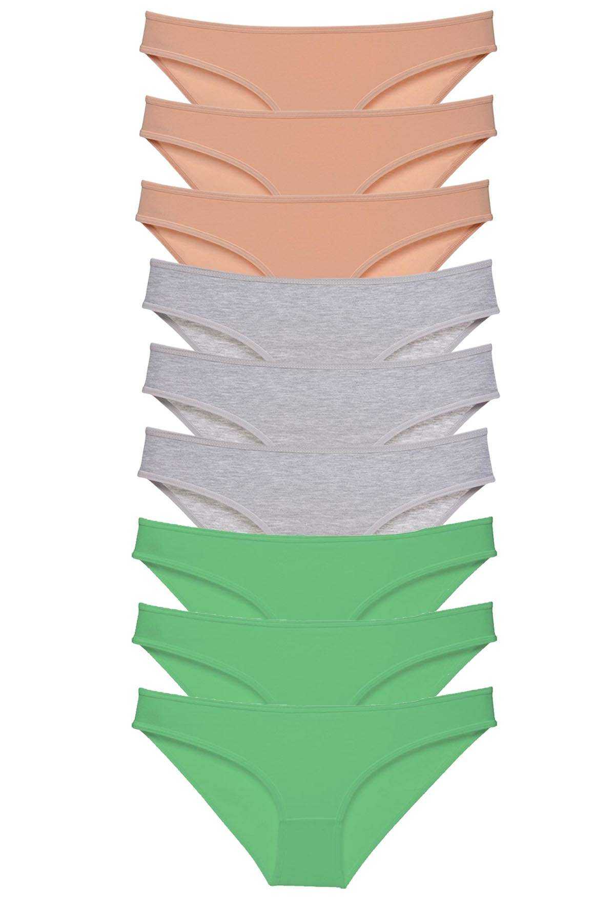 9 Adet Süper Eko Set Likralı Kadın Slip Külot Ten Gri Yeşil görsel 1