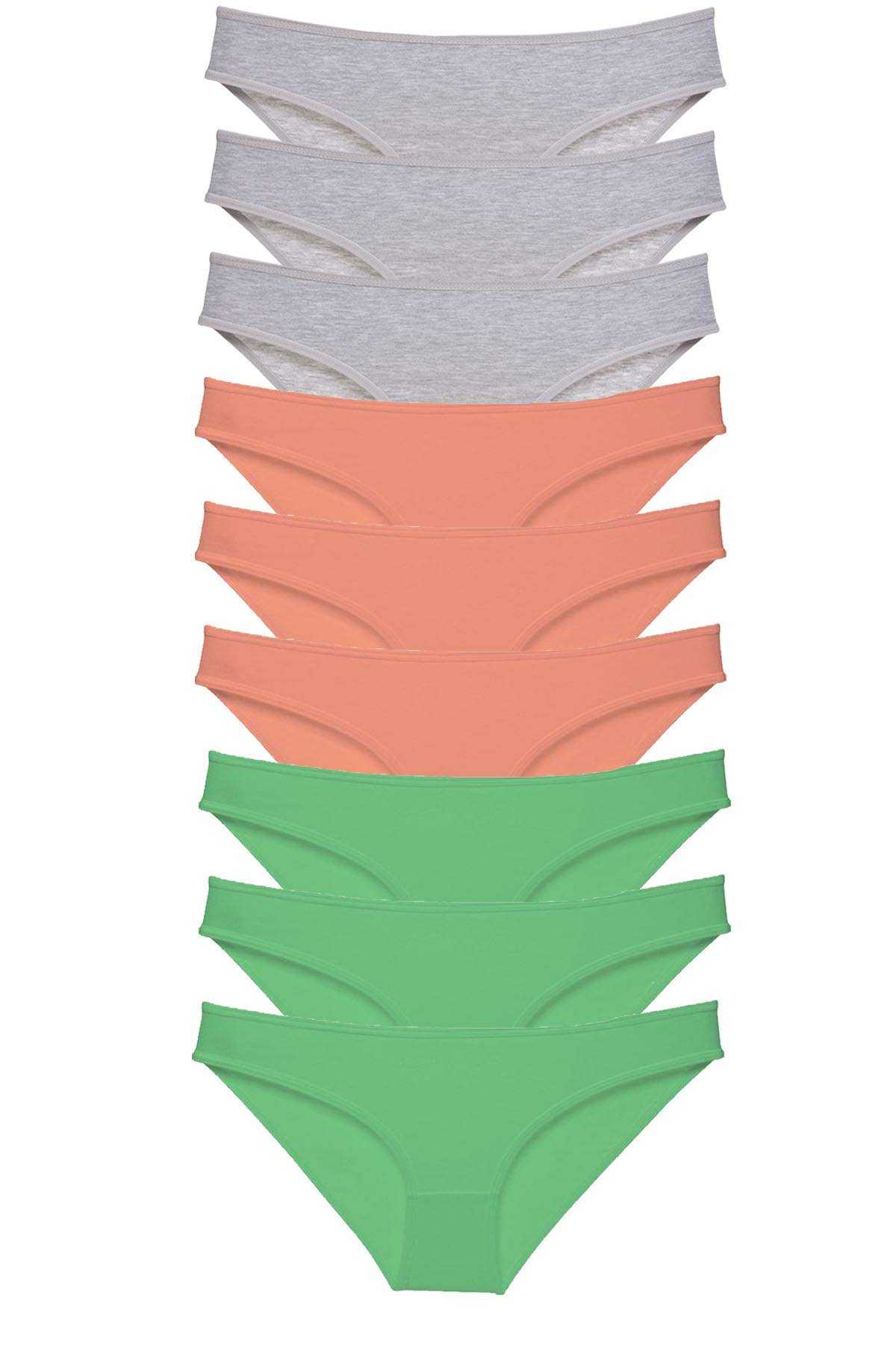 9 Adet Süper Eko Set Likralı Kadın Slip Külot Gri Pudra Yeşil görsel 1