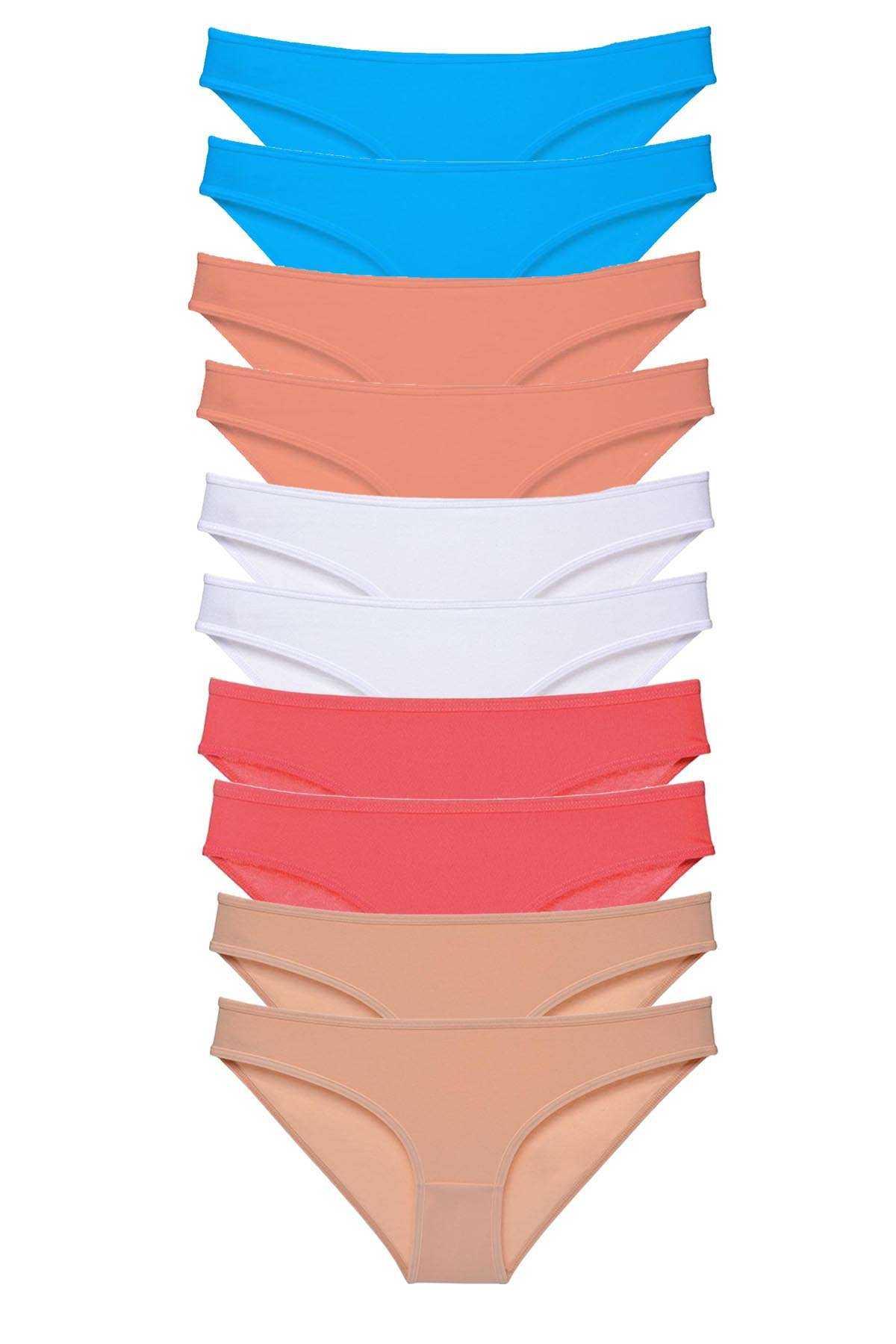 10 Adet Süper Eko Set Likralı Kadın Slip Ten Beyaz Pudra Fuşya Mavi görsel 1