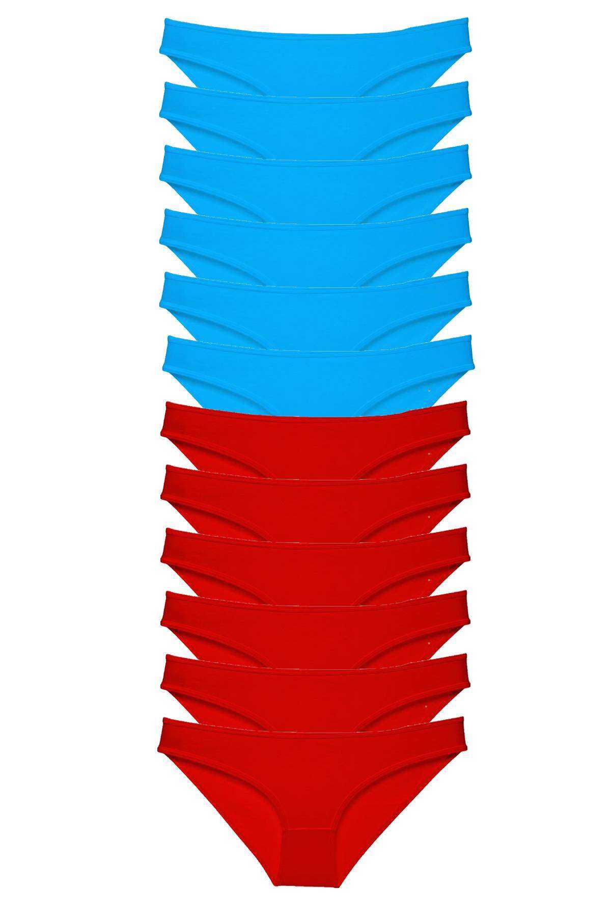 12 Adet Süper Eko Set Likralı Kadın Slip Külot Kırmızı Mavi görsel 1