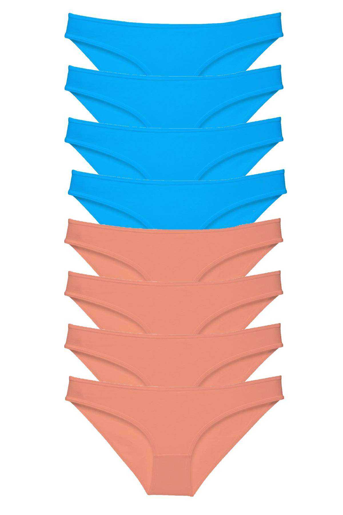 8 Adet Süper Eko Set Likralı Kadın Slip Külot Pudra Ve Mavi görsel 1