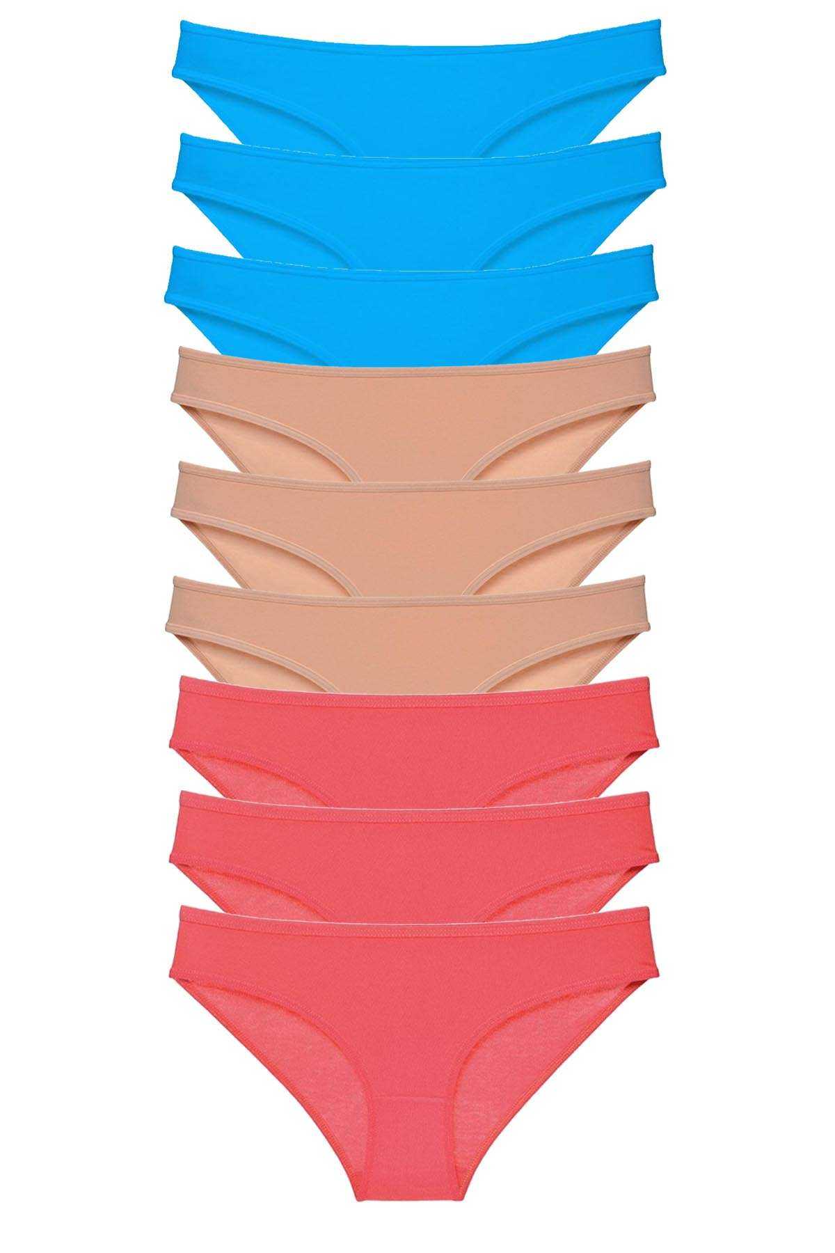 9 Adet Süper Eko Set Likralı Kadın Slip Külot Fuşya Ten Mavi görsel 1