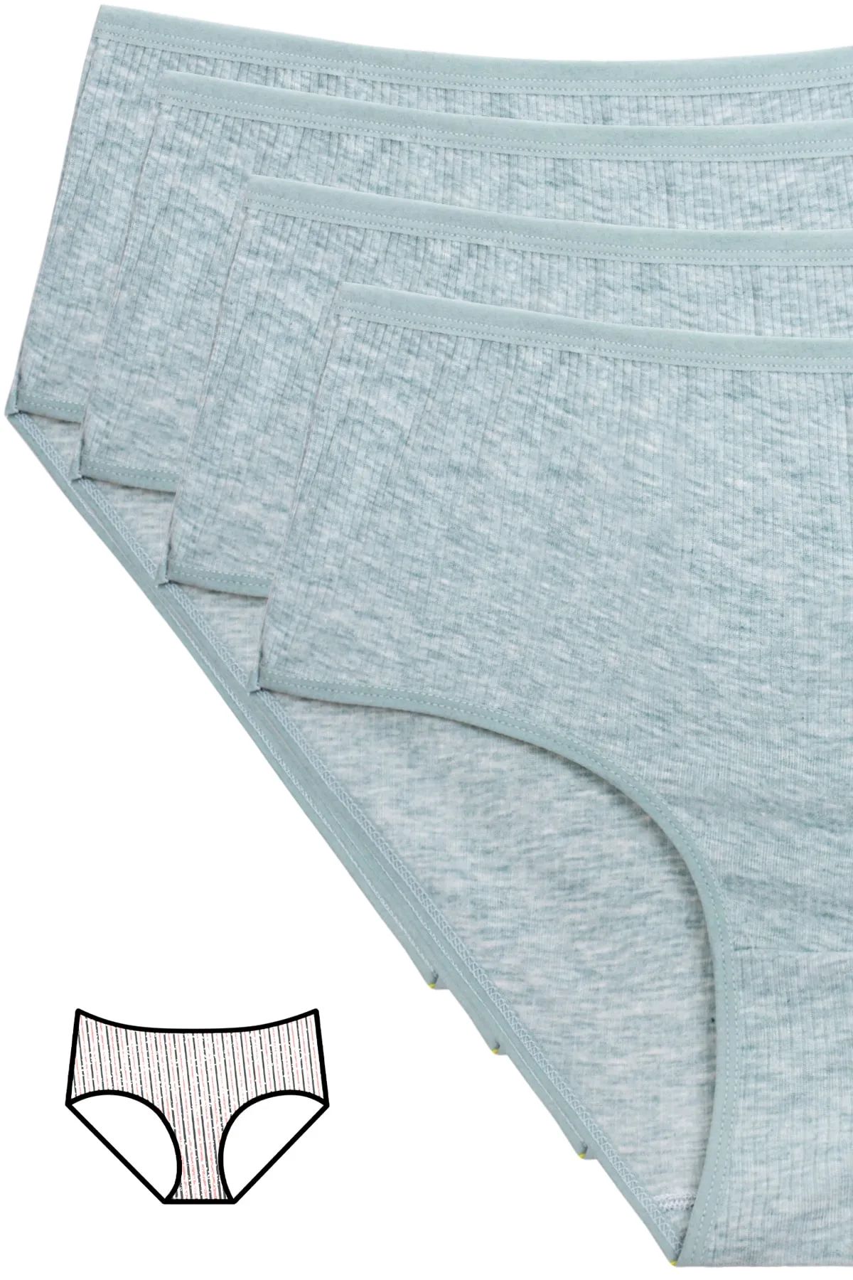 4'lü Yeni Seri Renkli Yüksek Bel Fitilli Ribana Bato Külot Yeşil görsel 1