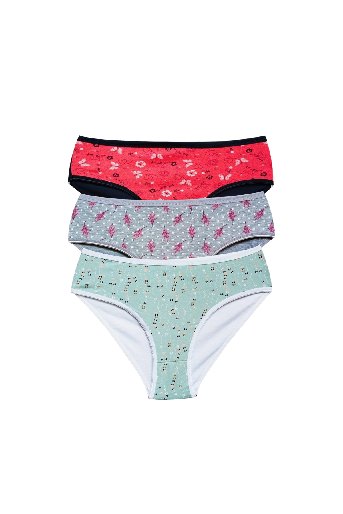 Pamuklu Geniş Kenarlı Likralı Desenli Bato Kadın Külot 3'lü Paket Set1 görsel 1