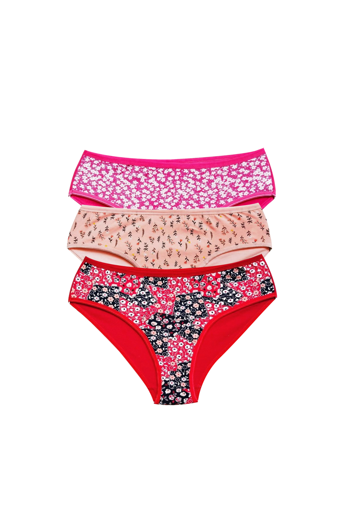 Pamuklu Geniş Kenarlı Likralı Desenli Bato Kadın Külot 3'lü Paket Set3 görsel 1