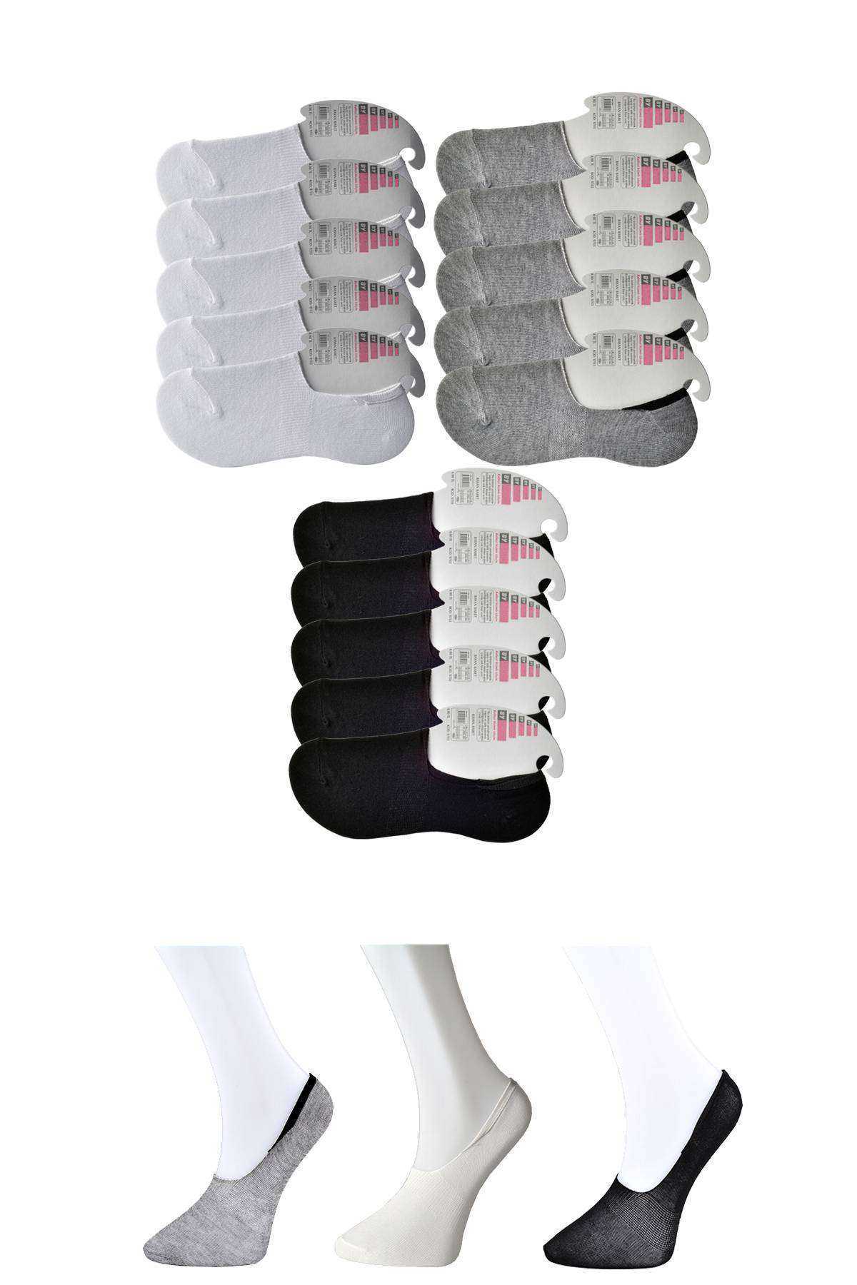 Siyah Gri Ve Beyaz Kadın Babet Çorap 15 Çift görsel 1
