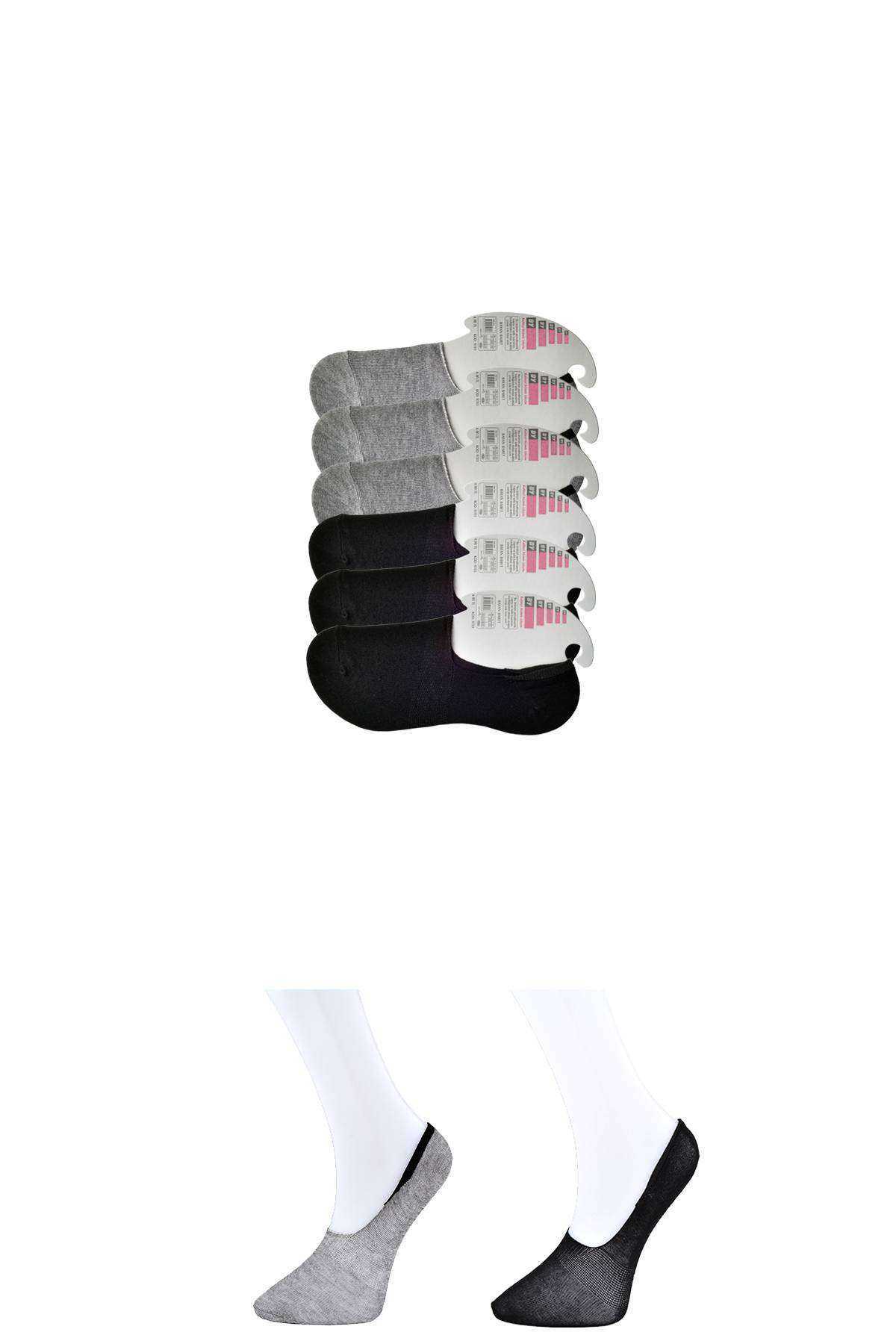 Siyah Ve Gri Kadın Babet Çorap 6 Çift görsel 1