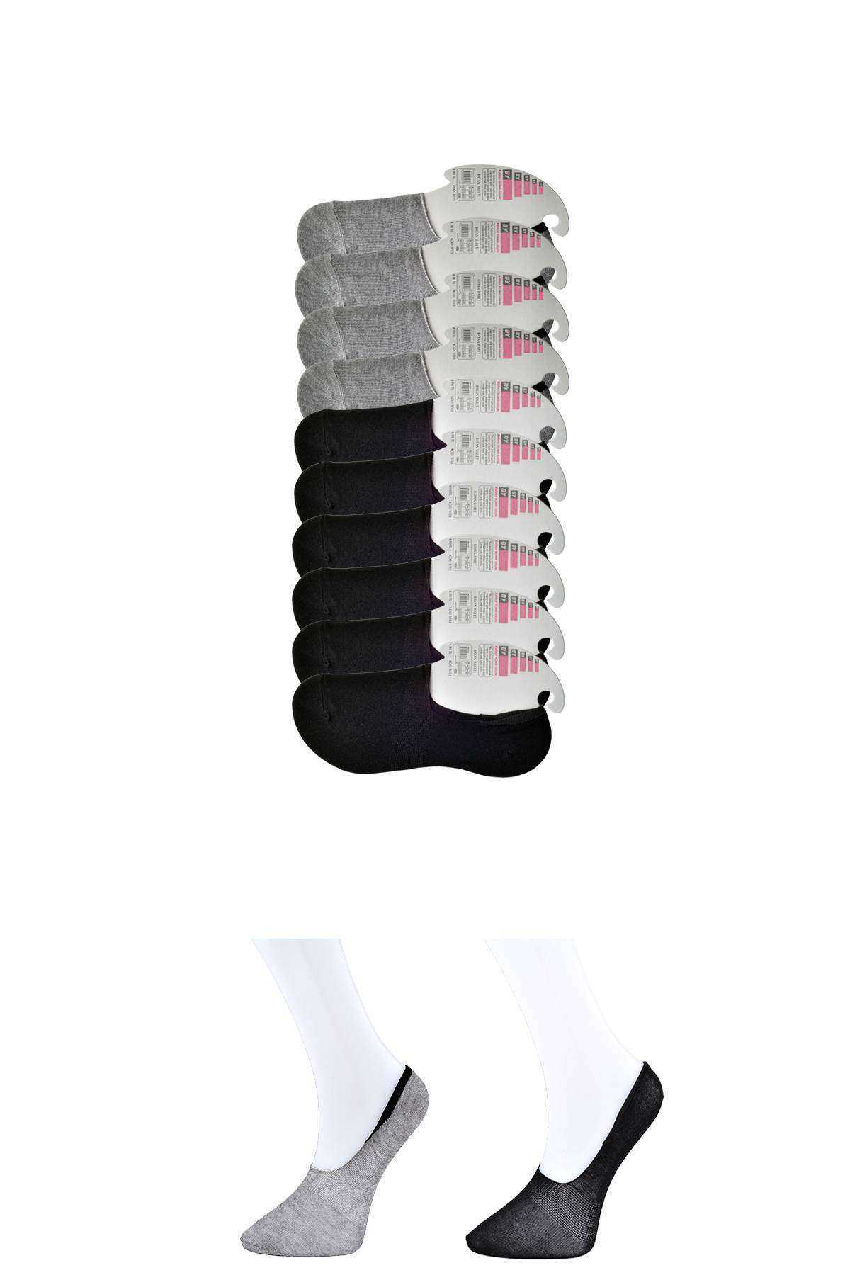 Siyah Ve Gri Kadın Babet Çorap 9 Çift görsel 1