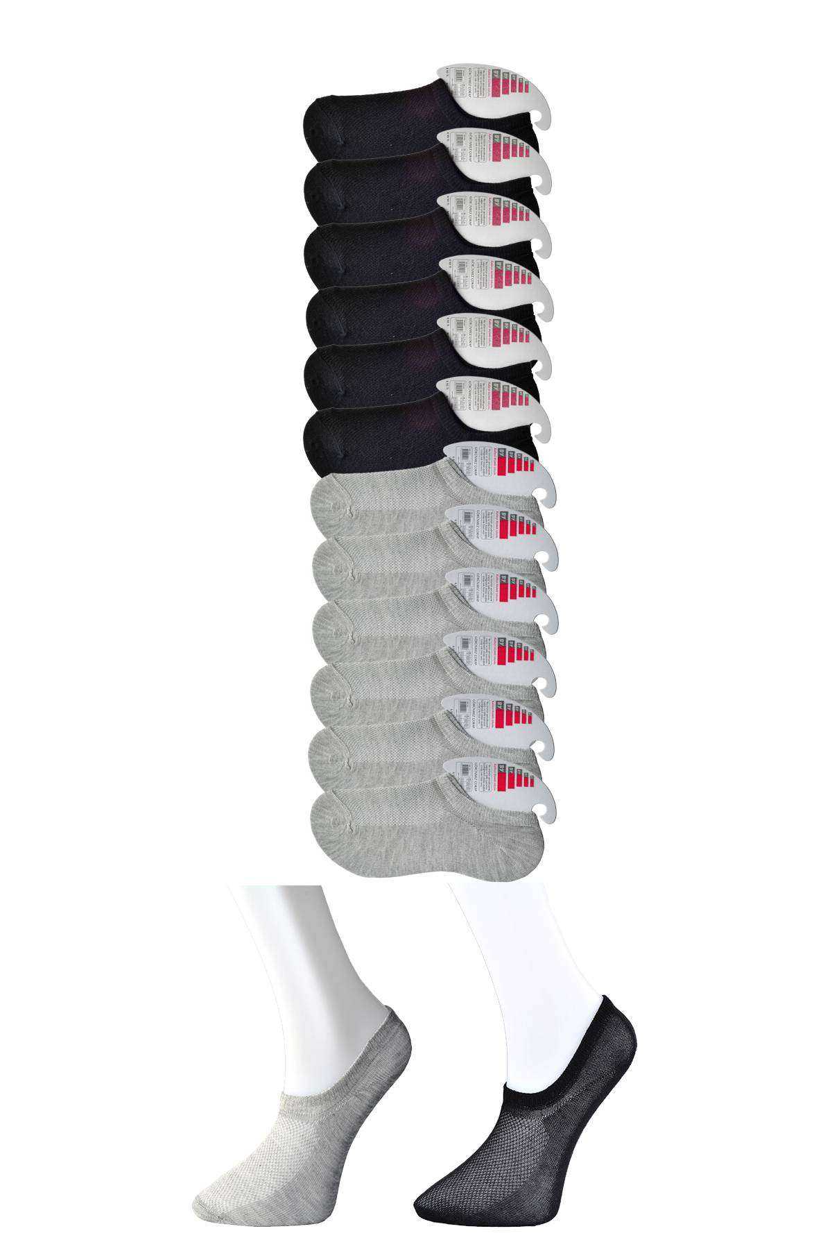 Siyah Ve Gri Kadın Görünmez Çorap 12 Çift görsel 1