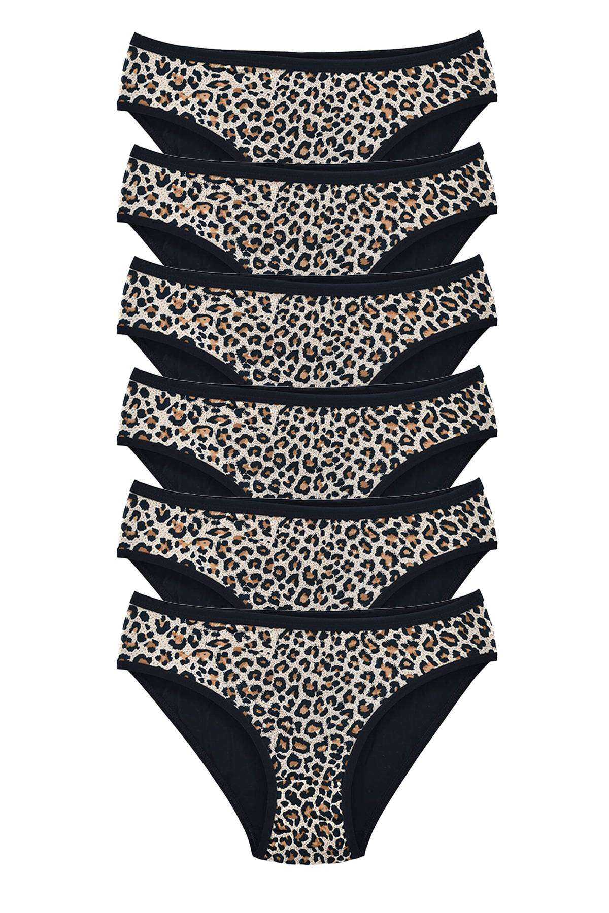 6 Adet Leopar Desenli Likralı Yumuşak Dokulu Kadın Slip Külot görsel 1