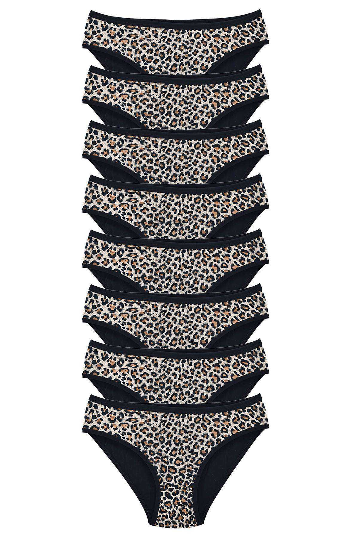 8 Adet Leopar Desenli Likralı Yumuşak Dokulu Kadın Slip Külot görsel 1