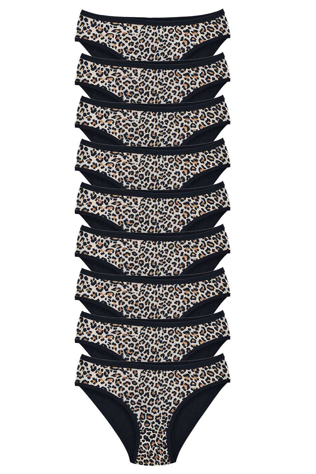 9 Adet Leopar Desenli Likralı Yumuşak Dokulu Kadın Slip Külot görsel 1