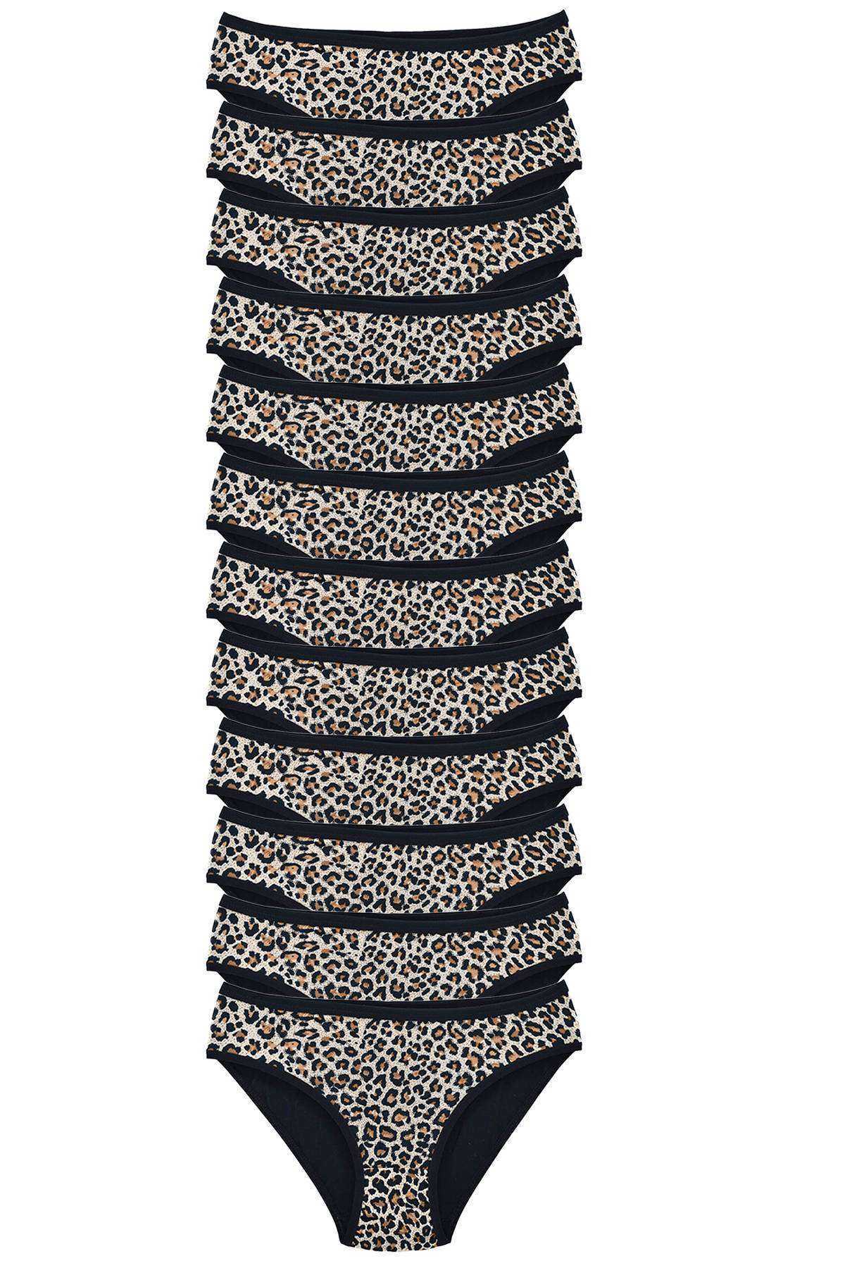 12 Adet Leopar Desenli Likralı Yumuşak Dokulu Kadın Slip Külot görsel 1