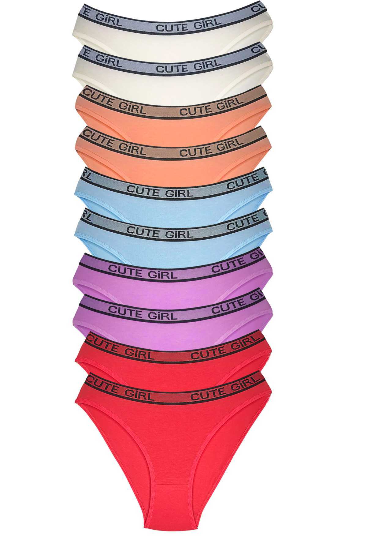 10 Adet Beli Yazılı Pamuklu Kalın Lastik Kadın Slip Külot görsel 1