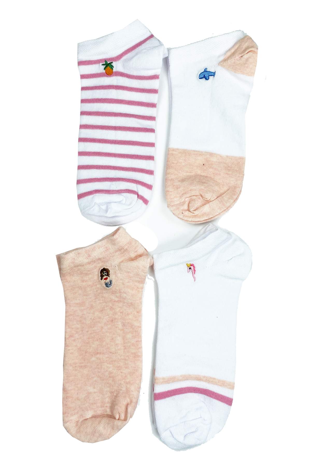 4 Çift Kadın Pamuk Minyatür Baskılı Modern Yumuşak Bilek Çorap görsel 1