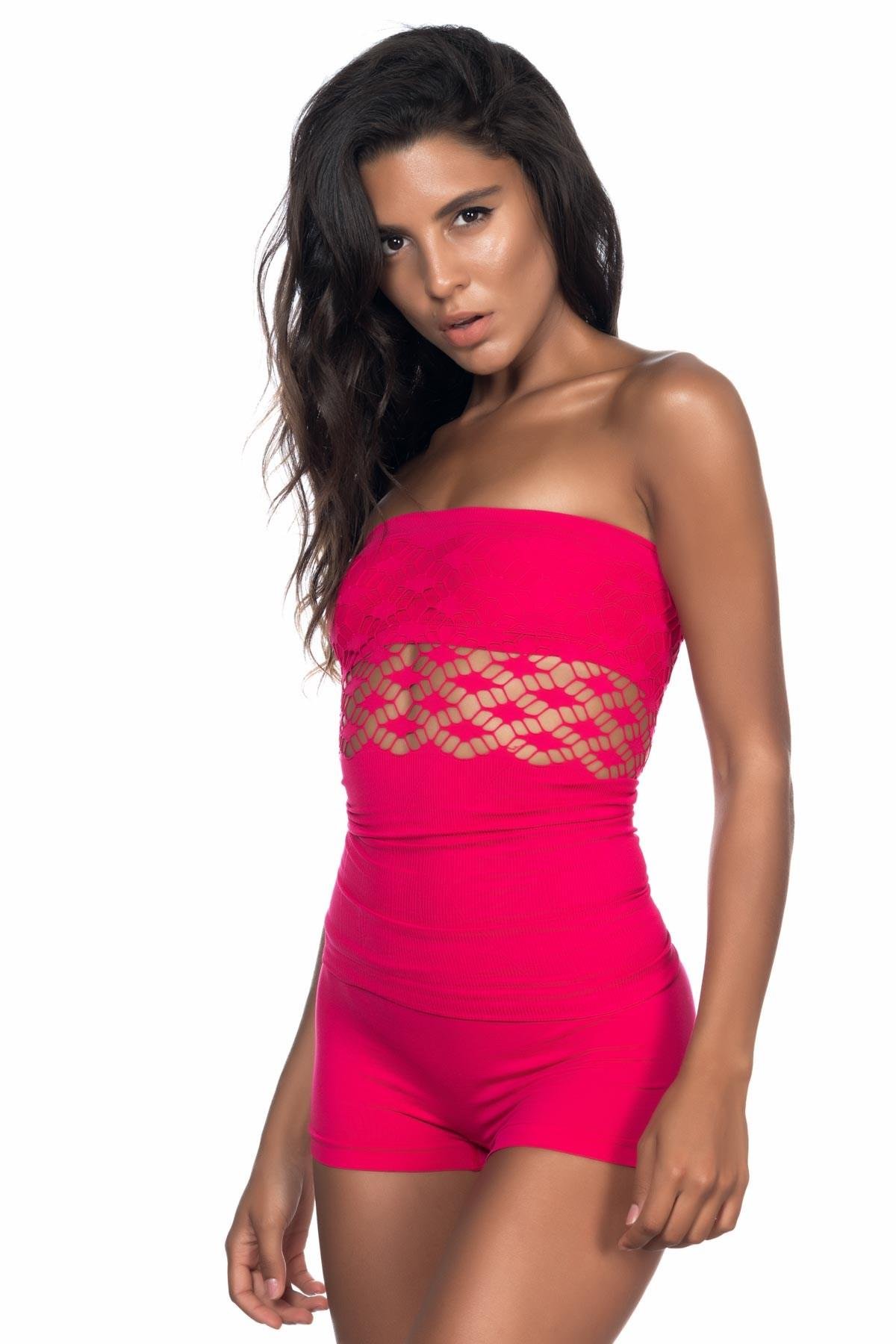 Fuşya Mı Emay 5035 Fantazi Straplez Atlet Korse görsel 1