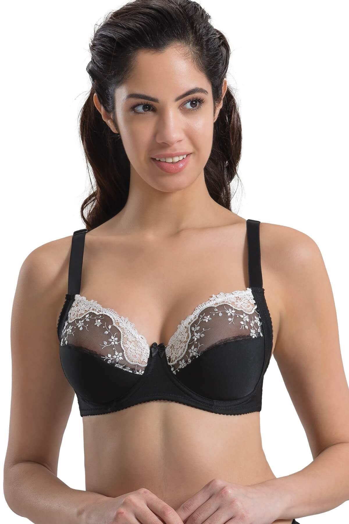 Siyah Beyaz Mı Emay 136 C Balenli Toparlayıcı Dantelli Sütyen görsel 1
