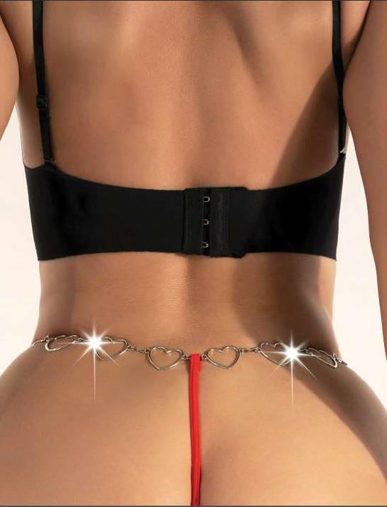 Kalpli Metal Aksesuarlı Fantezi Kırmızı String Tanga görsel 1