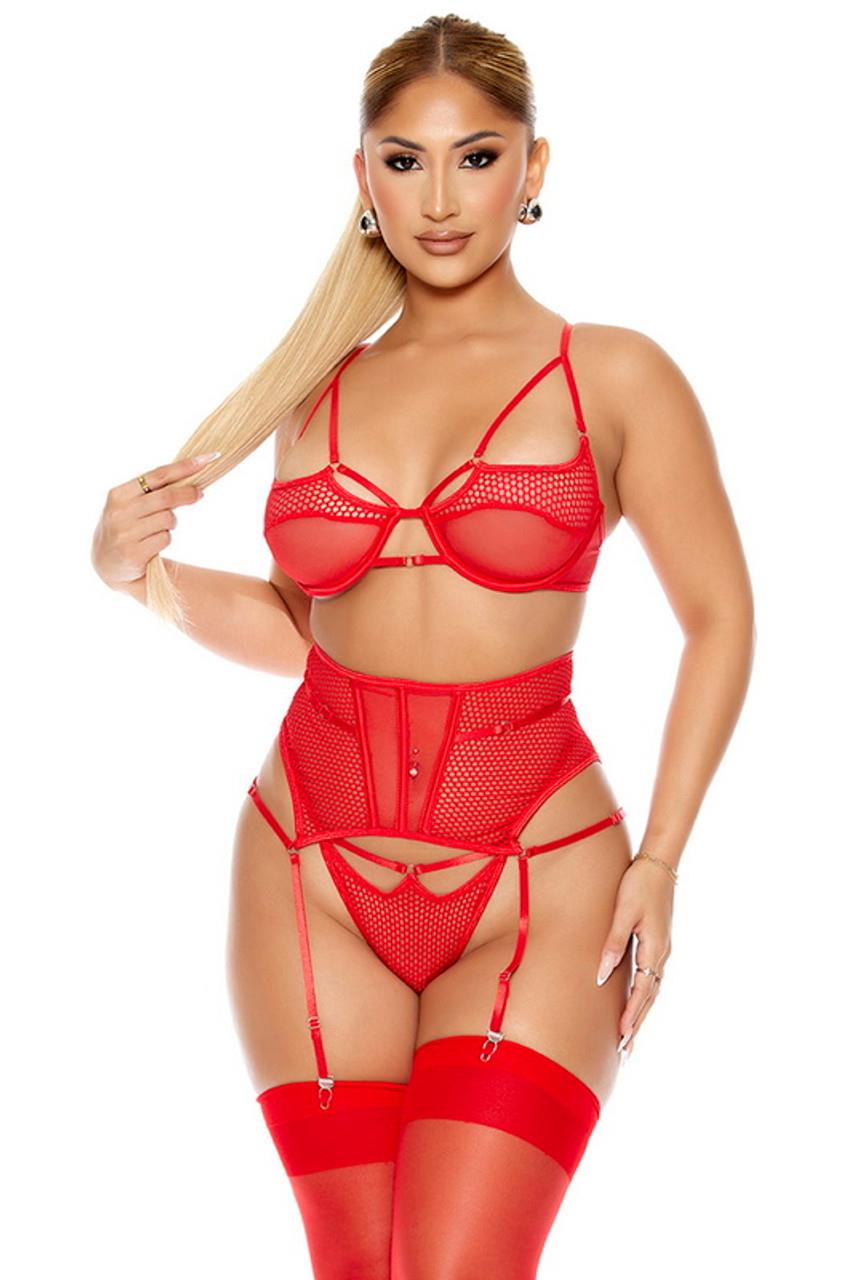 Fantezi File Tül Detaylı Kırmızı Jartiyer Takım görsel 1