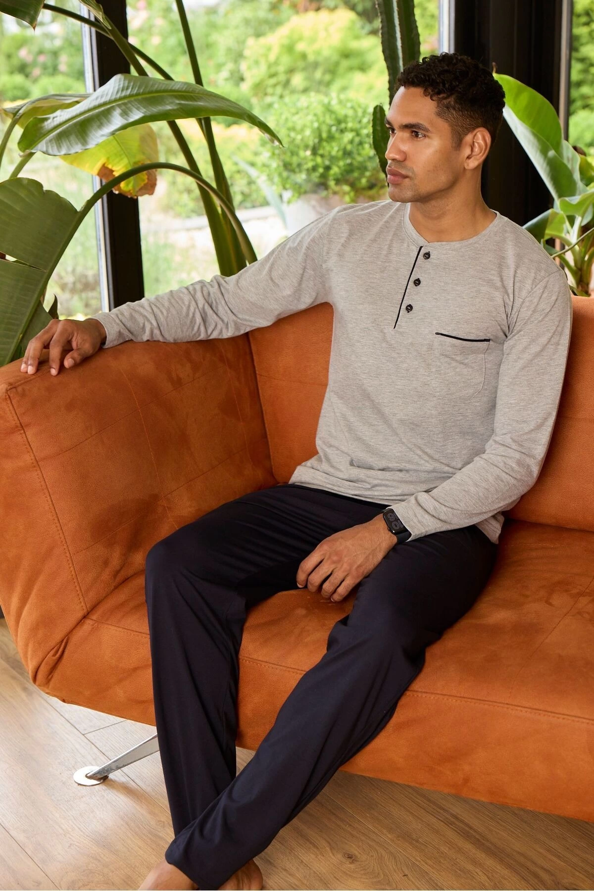 Erkek 9250 Erkek Midi Yaka Pijama Takımı görsel 1